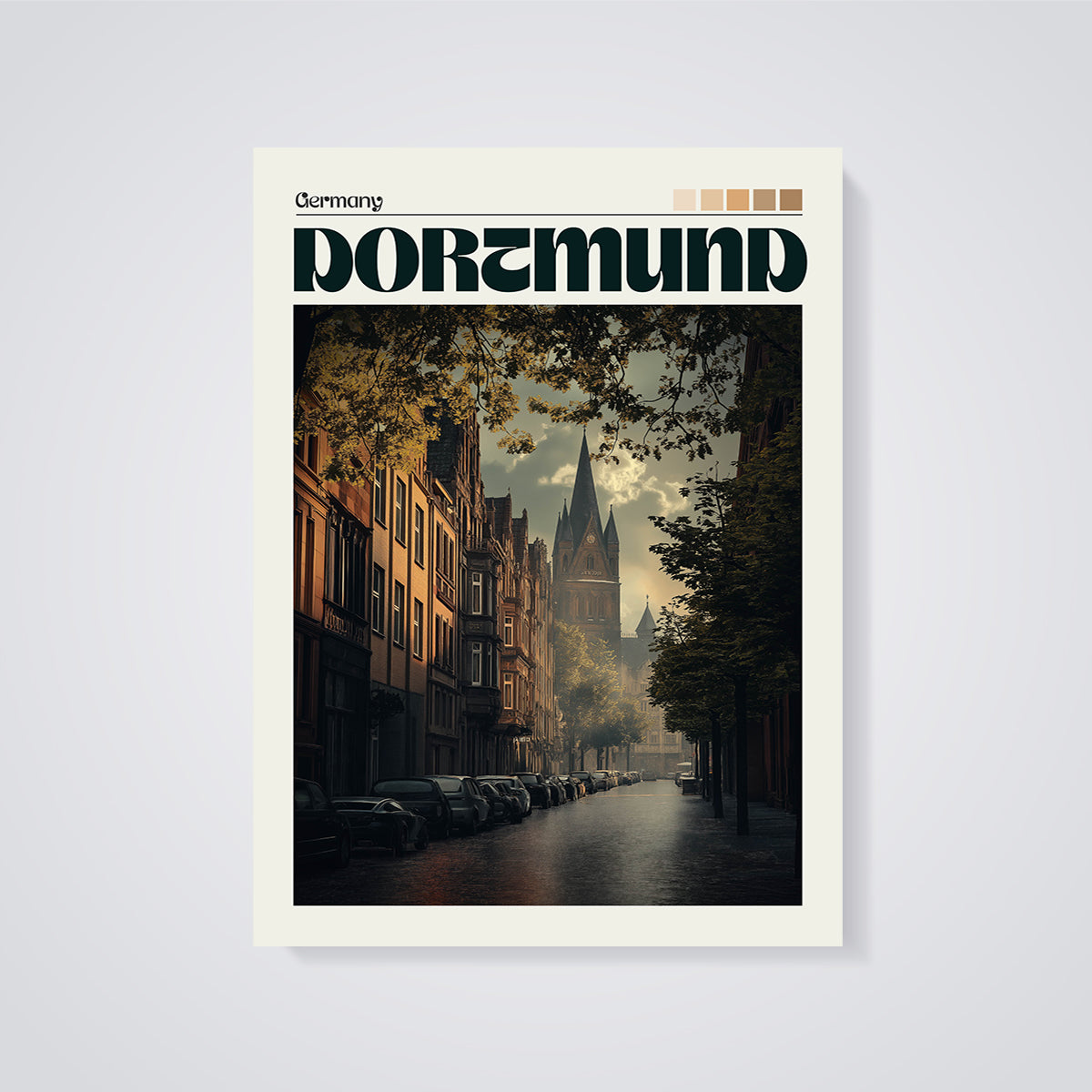 Dortmund Street View Print unframed on a grey background