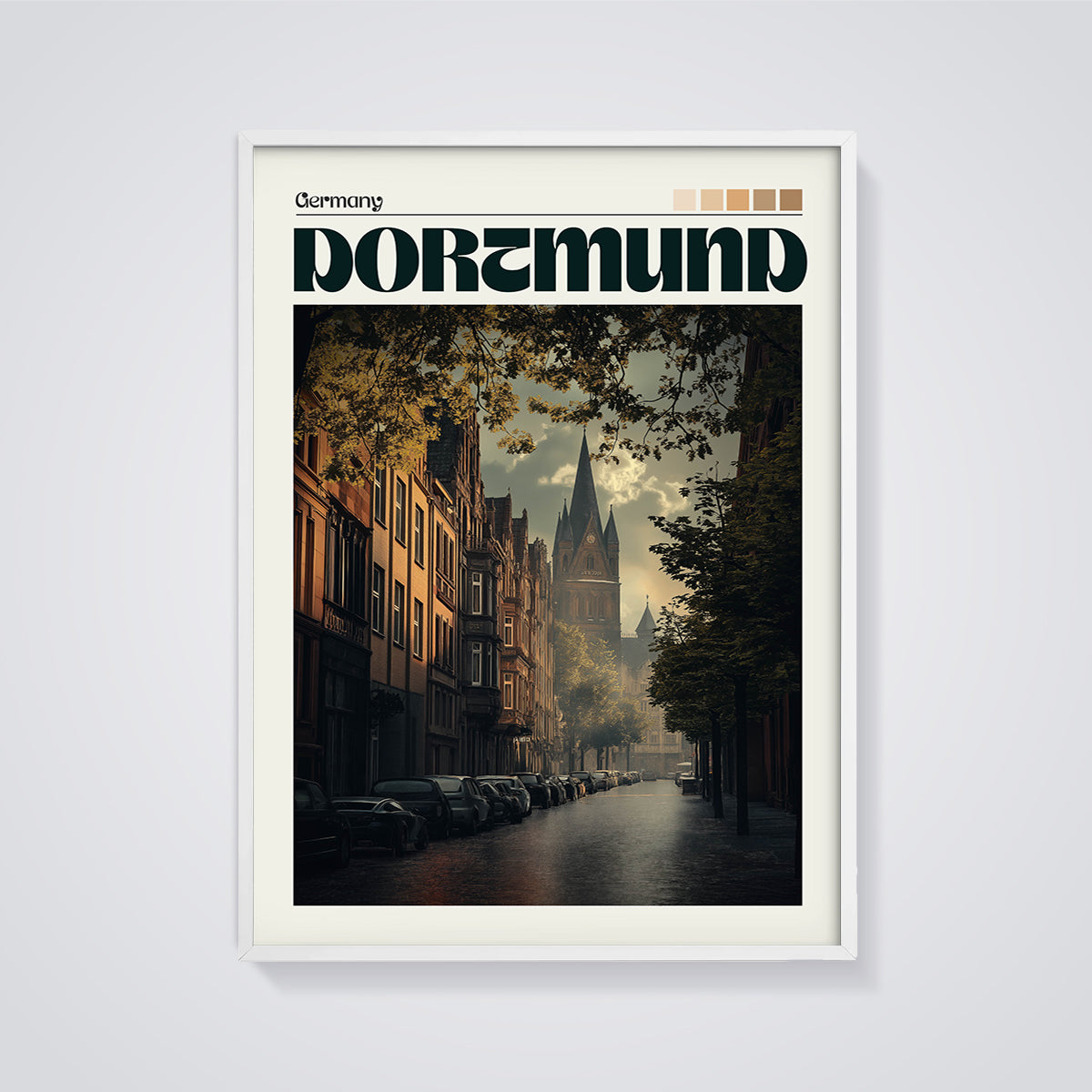 Dortmund Street View Print framed in white on a grey background