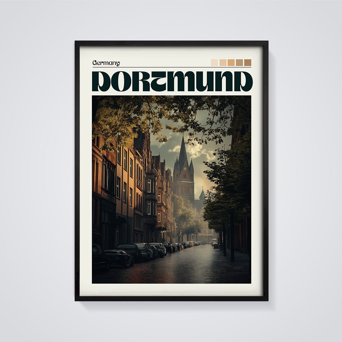 Dortmund Street View Print framed in black on a grey background