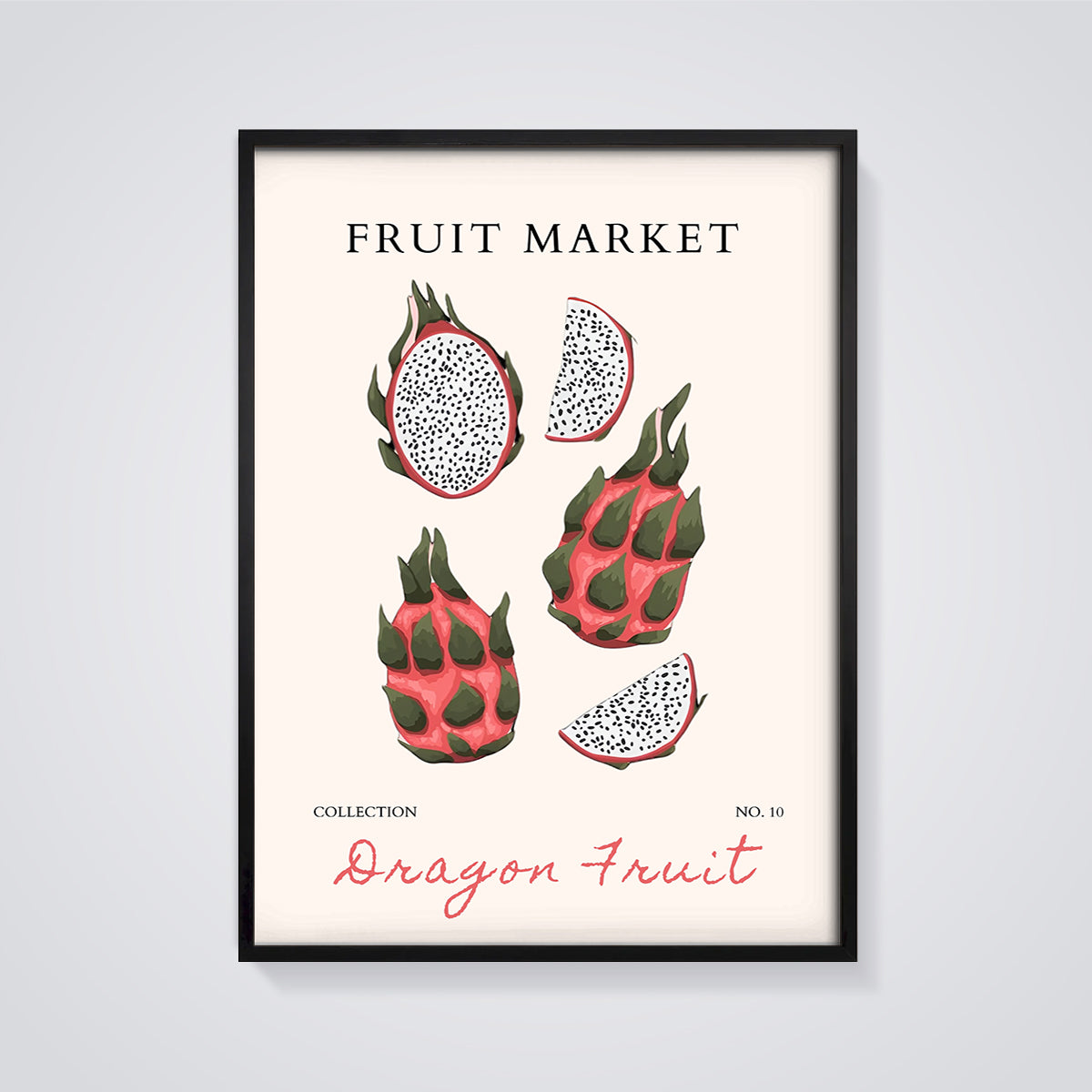 Dragon Fruit Market Print framed in black on a grey background