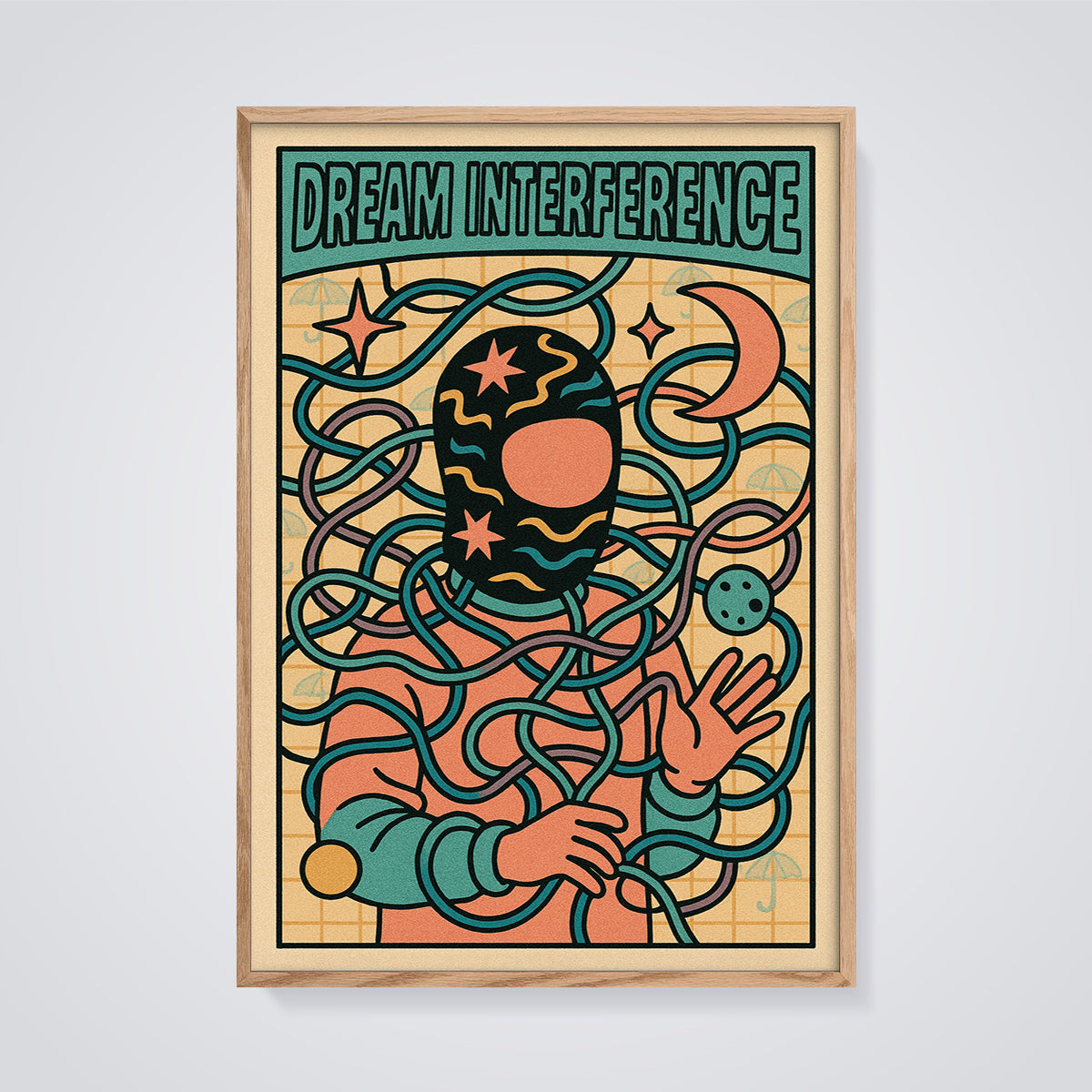 Dream Interference Entangled Print framed in oak on a grey background