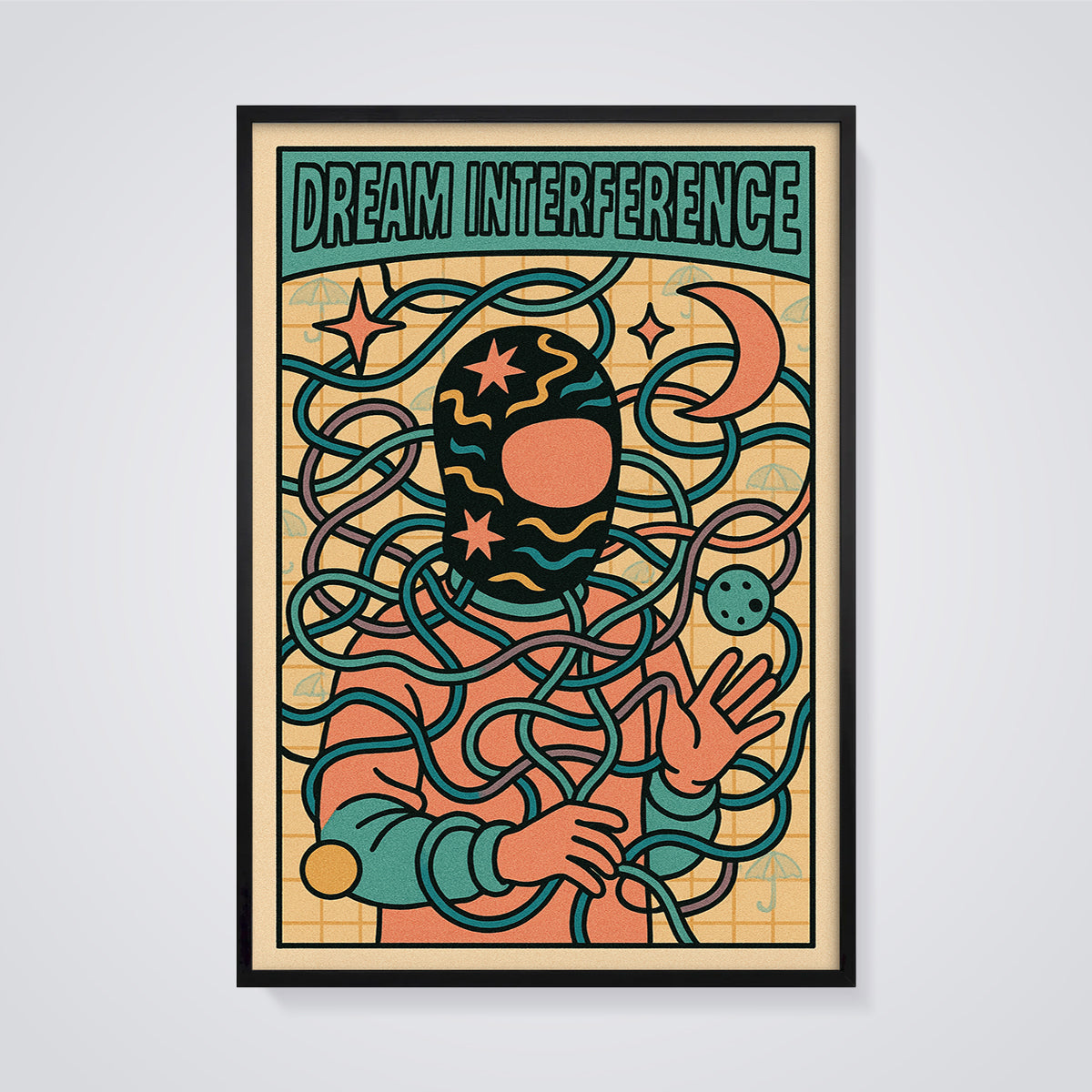 Dream Interference Entangled Print framed in black on a grey background