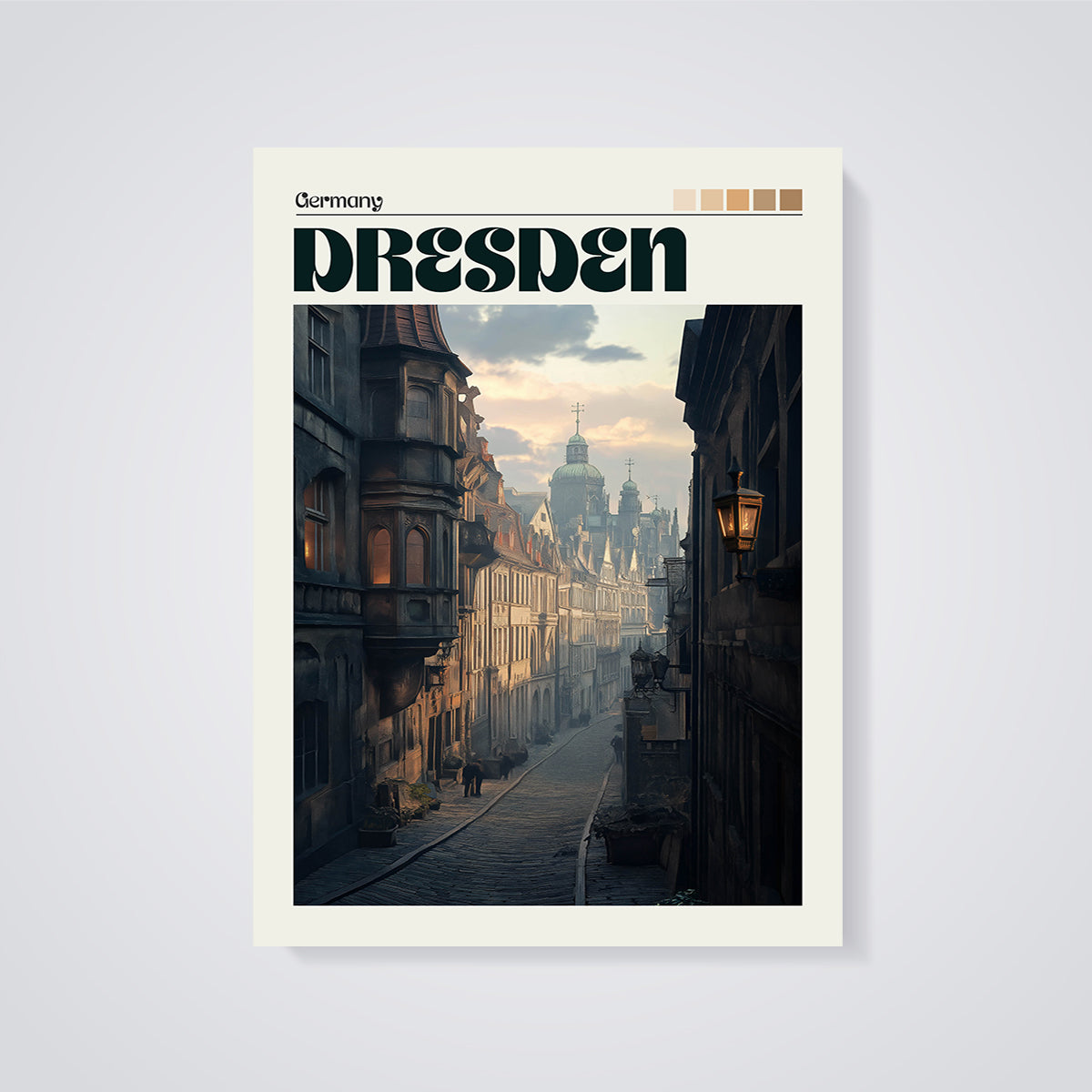 Dresden City Street Print unframed on a grey background