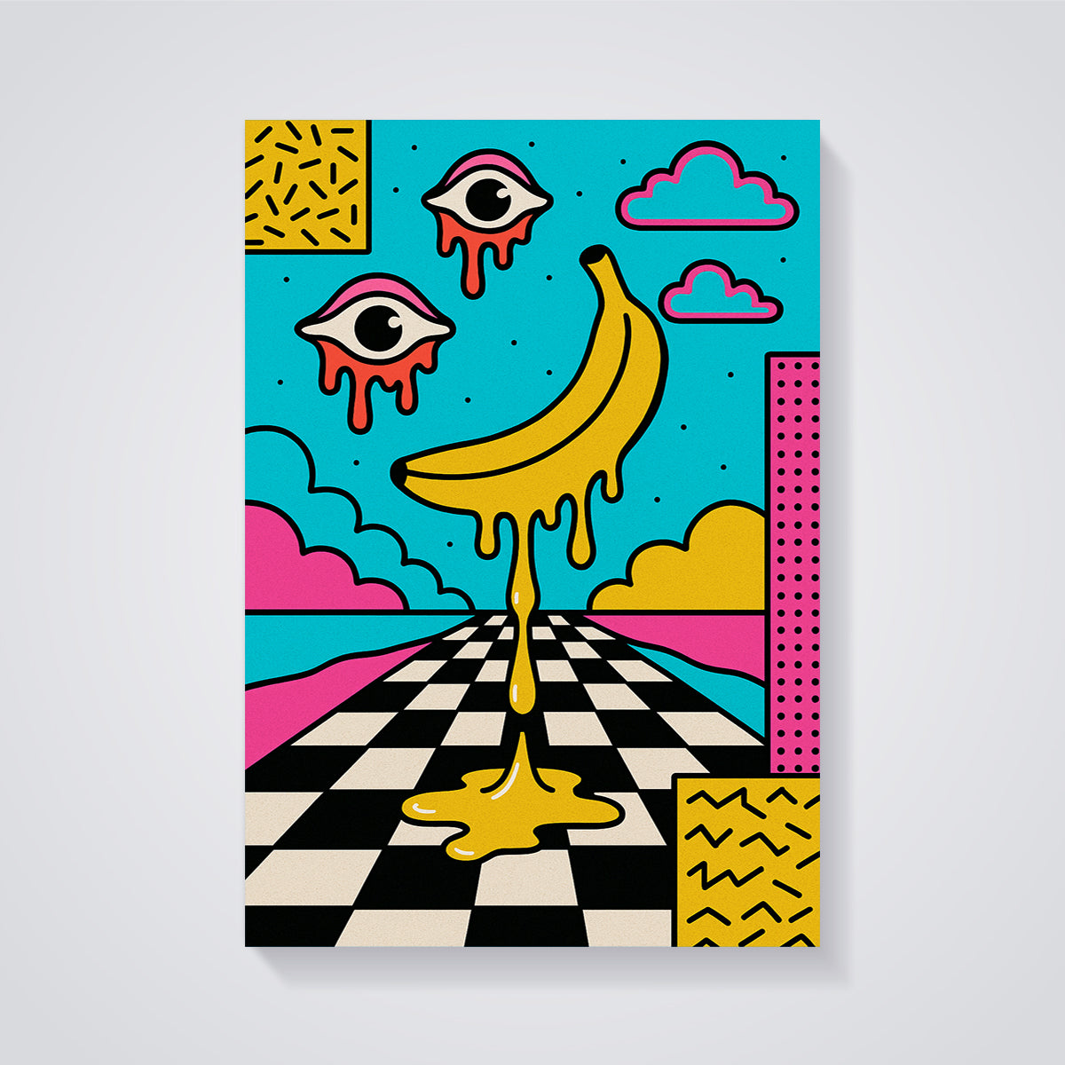 Dripping Banana Eyes Print unframed on a grey background