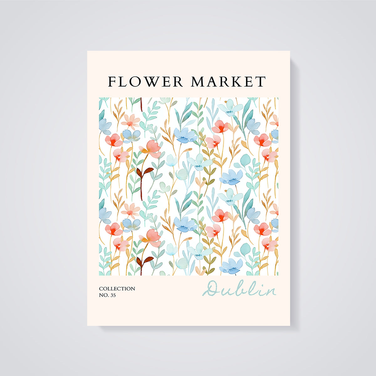 Dublin Flower Market Pattern Print unframed on a grey background