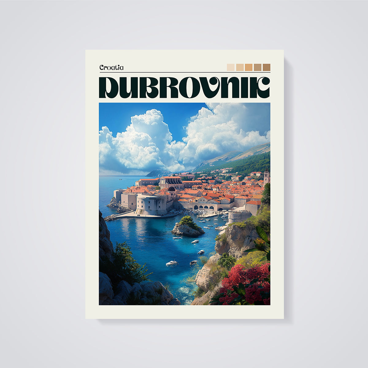Dubrovnik Croatia Cityscape Print unframed on a grey background