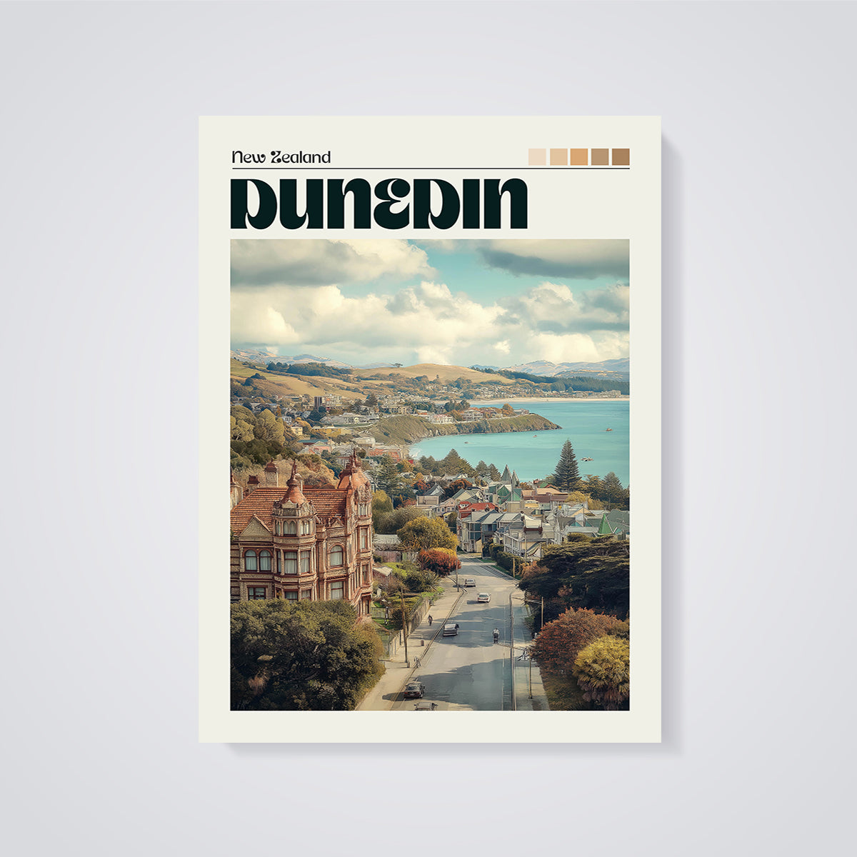 Dunedin New Zealand Cityscape Print unframed on a grey background