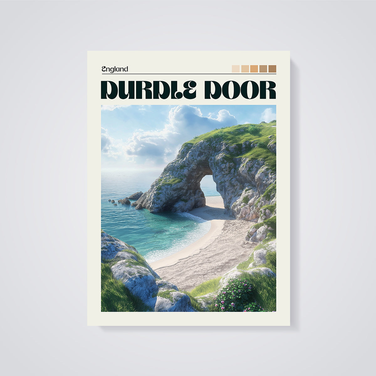 Durdle Door England Print unframed on a grey background