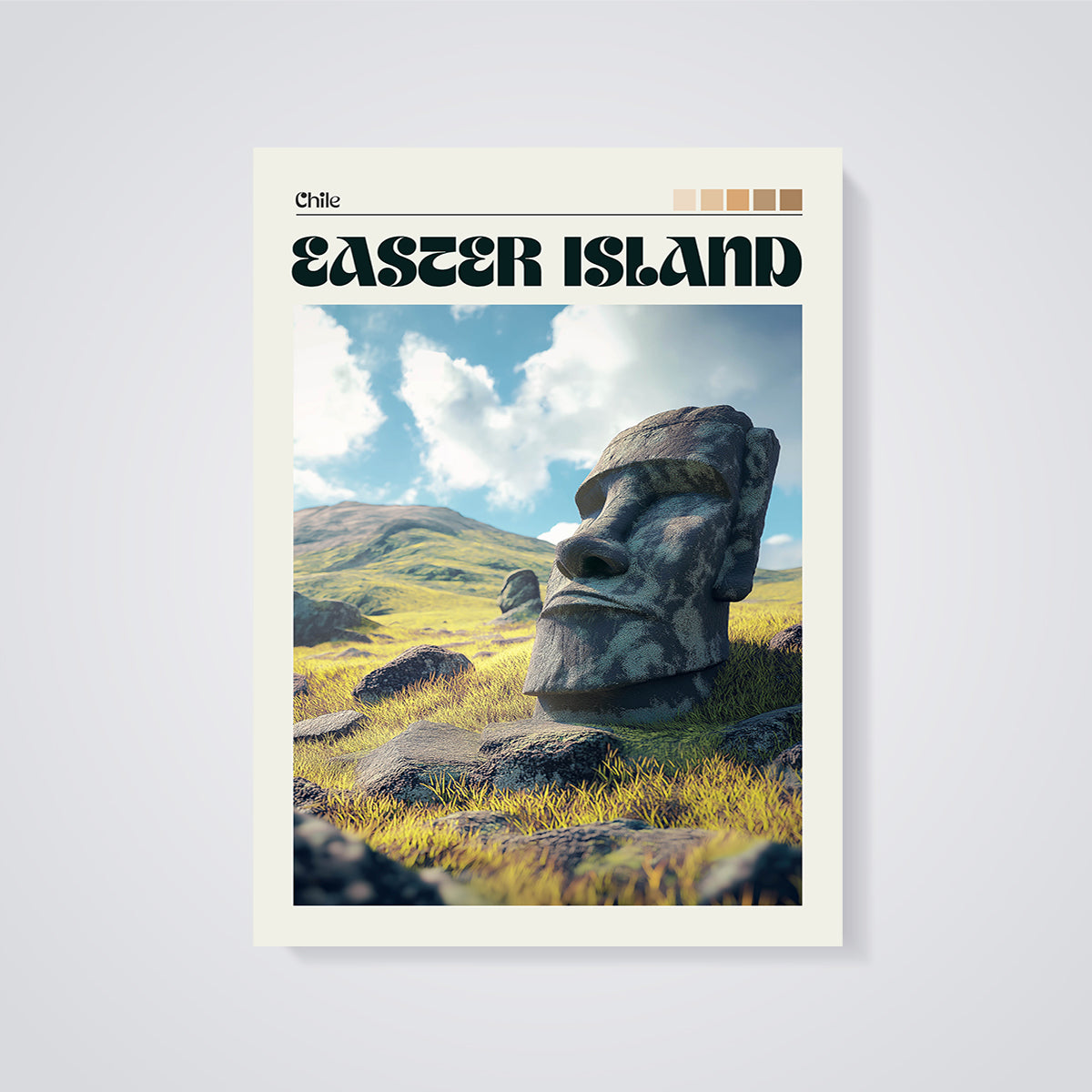 Easter Island Moai Statue Print unframed on a grey background