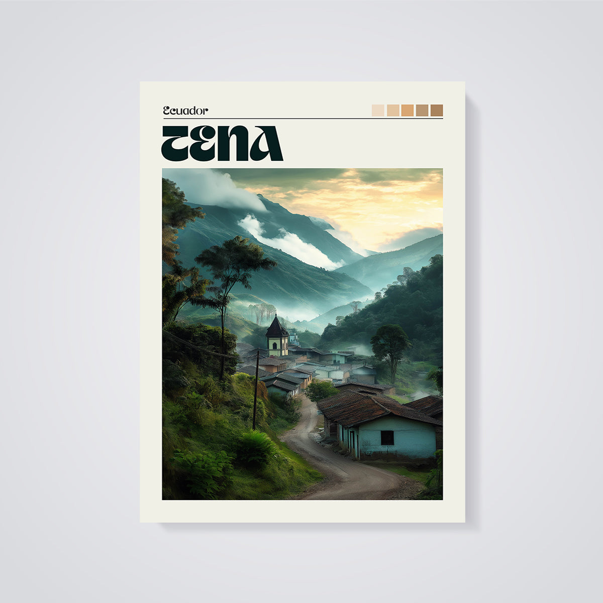 Ecuador Cena Mountain Village Print unframed on a grey background