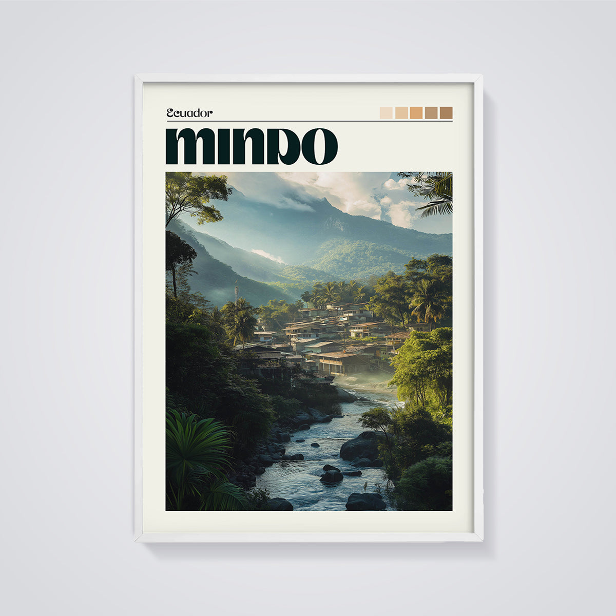Ecuador Mindo Valley Print framed in white on a grey background