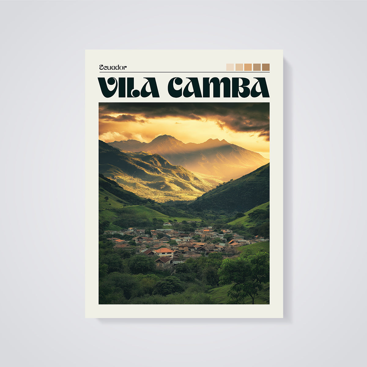 Ecuador Vila Camba Valley Print unframed on a grey background