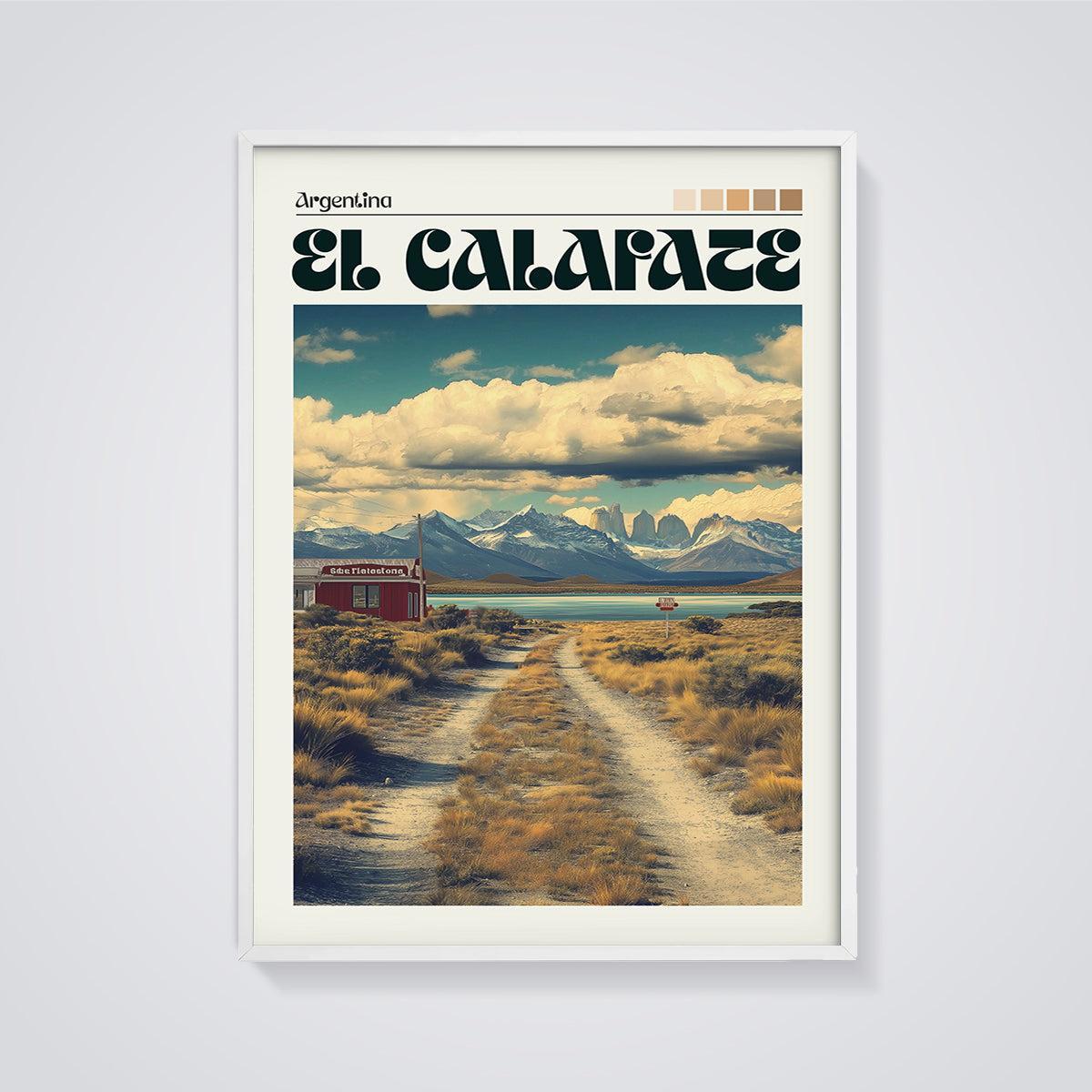 El Calafate Patagonia Landscape Print framed in white on a grey background