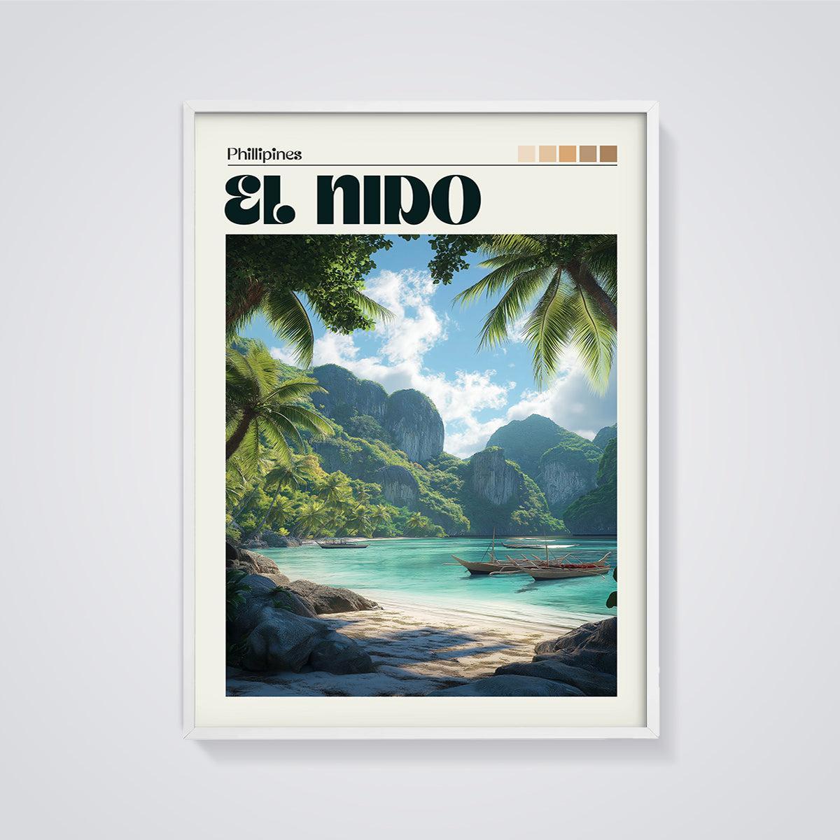 El Nido Philippines Beach Print framed in white on a grey background
