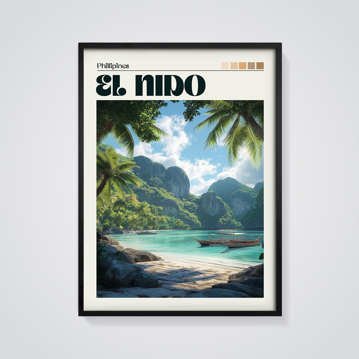 El Nido Philippines Beach Print framed in black on a grey background