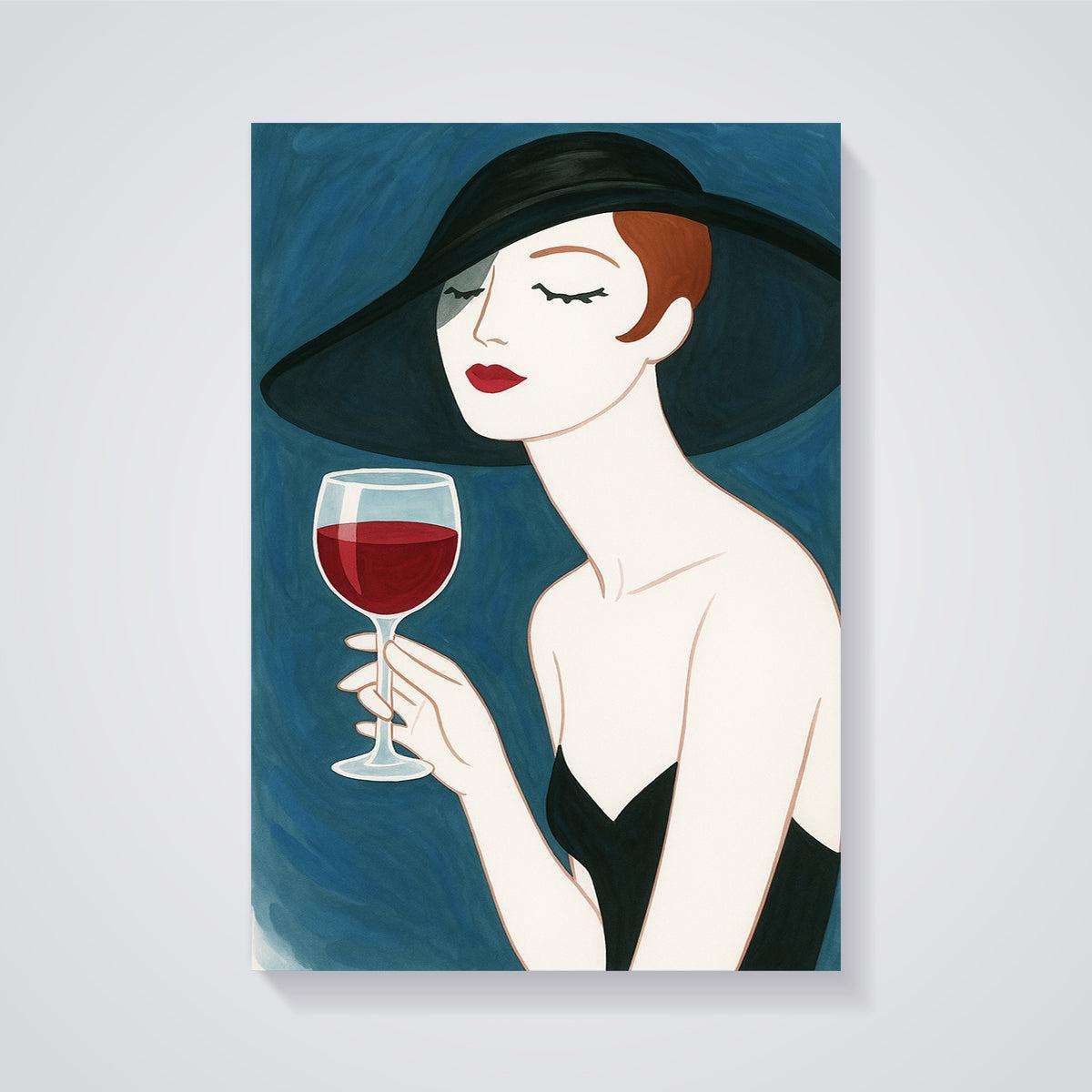 Elegant Woman with Wine Print unframed on a grey background