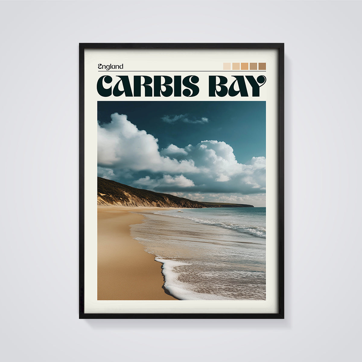 England Carbis Bay Print framed in black on a grey background