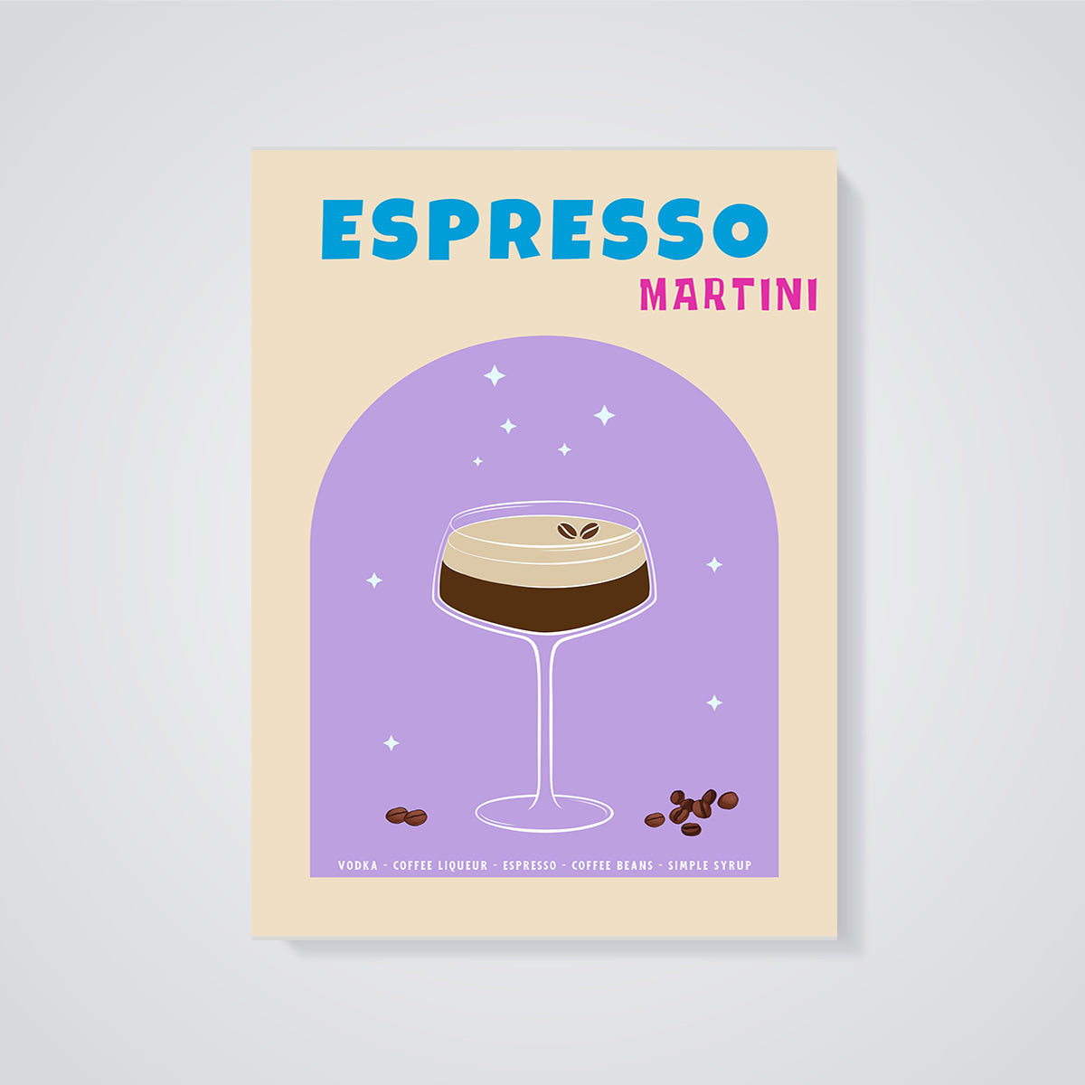 Espresso Martini Print unframed on a grey background