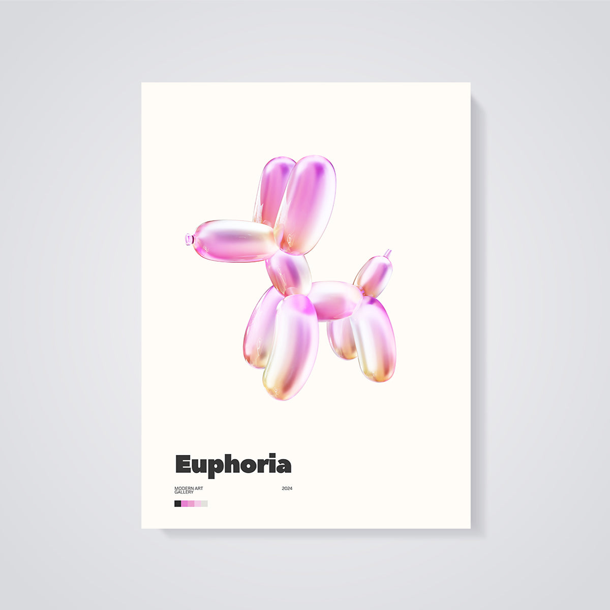 Euphoria Iridescent Balloon Dog Print unframed on a grey background