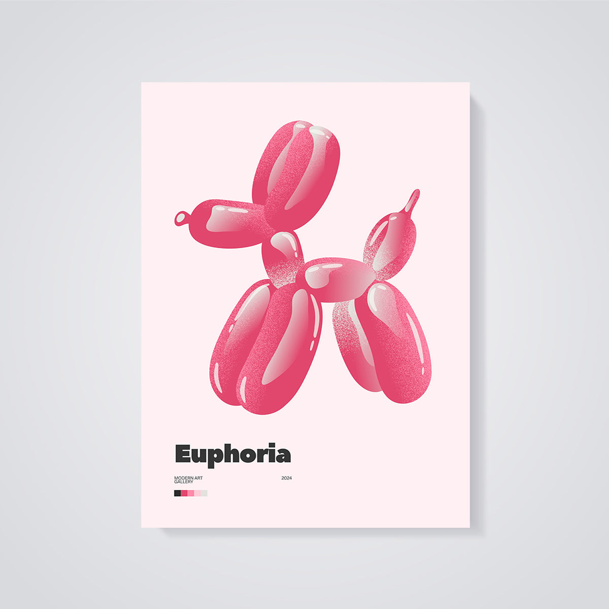 Euphoria Pink Balloon Dog Print unframed on a grey background