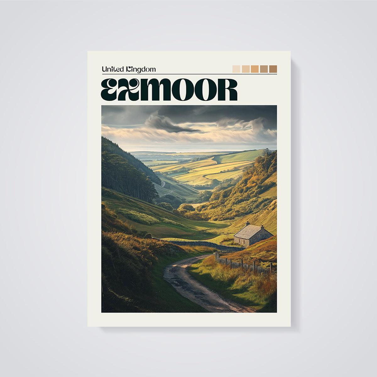 Exmoor Valley Cottage Print unframed on a grey background