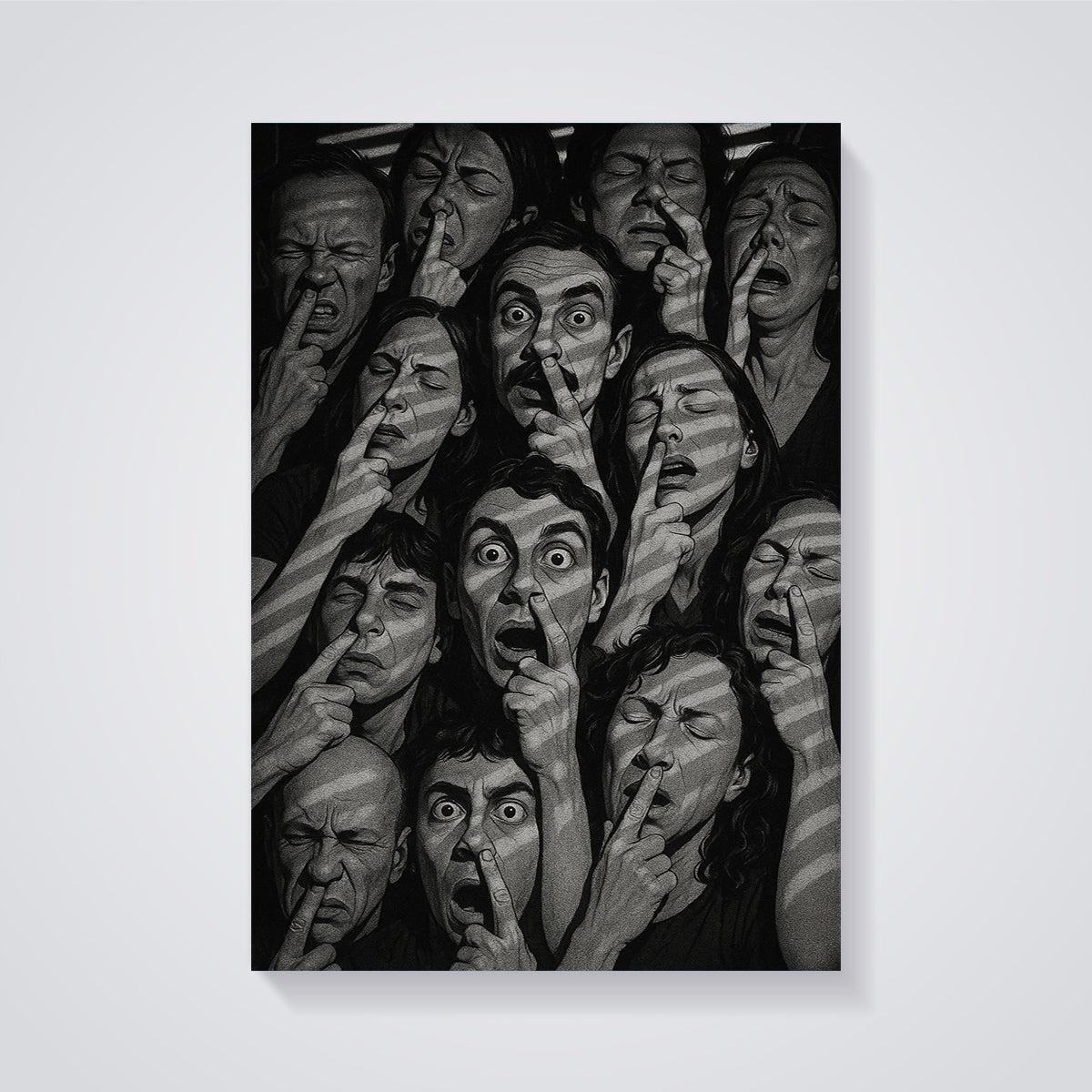 Faces of Disgust Print unframed on a grey background