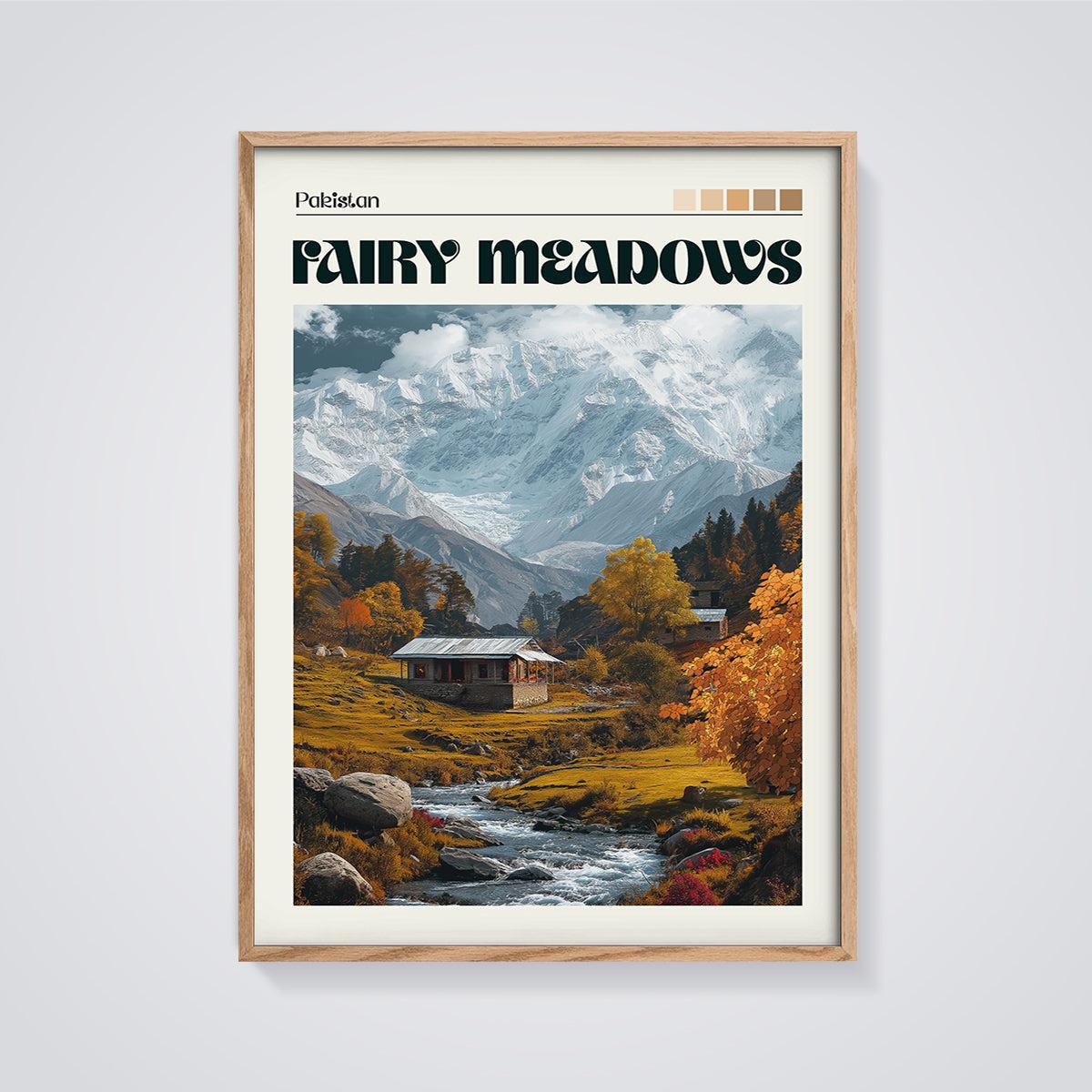 Fairy Meadows Pakistan Print framed in oak on a grey background