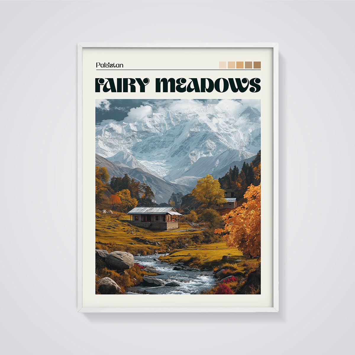 Fairy Meadows Pakistan Print framed in white on a grey background