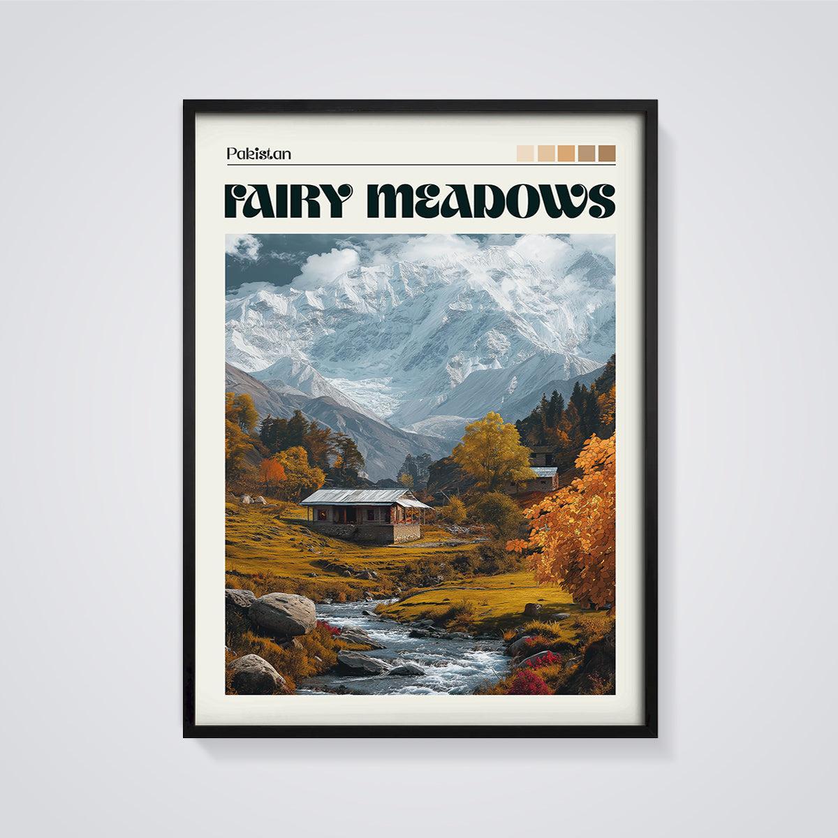 Fairy Meadows Pakistan Print framed in black on a grey background