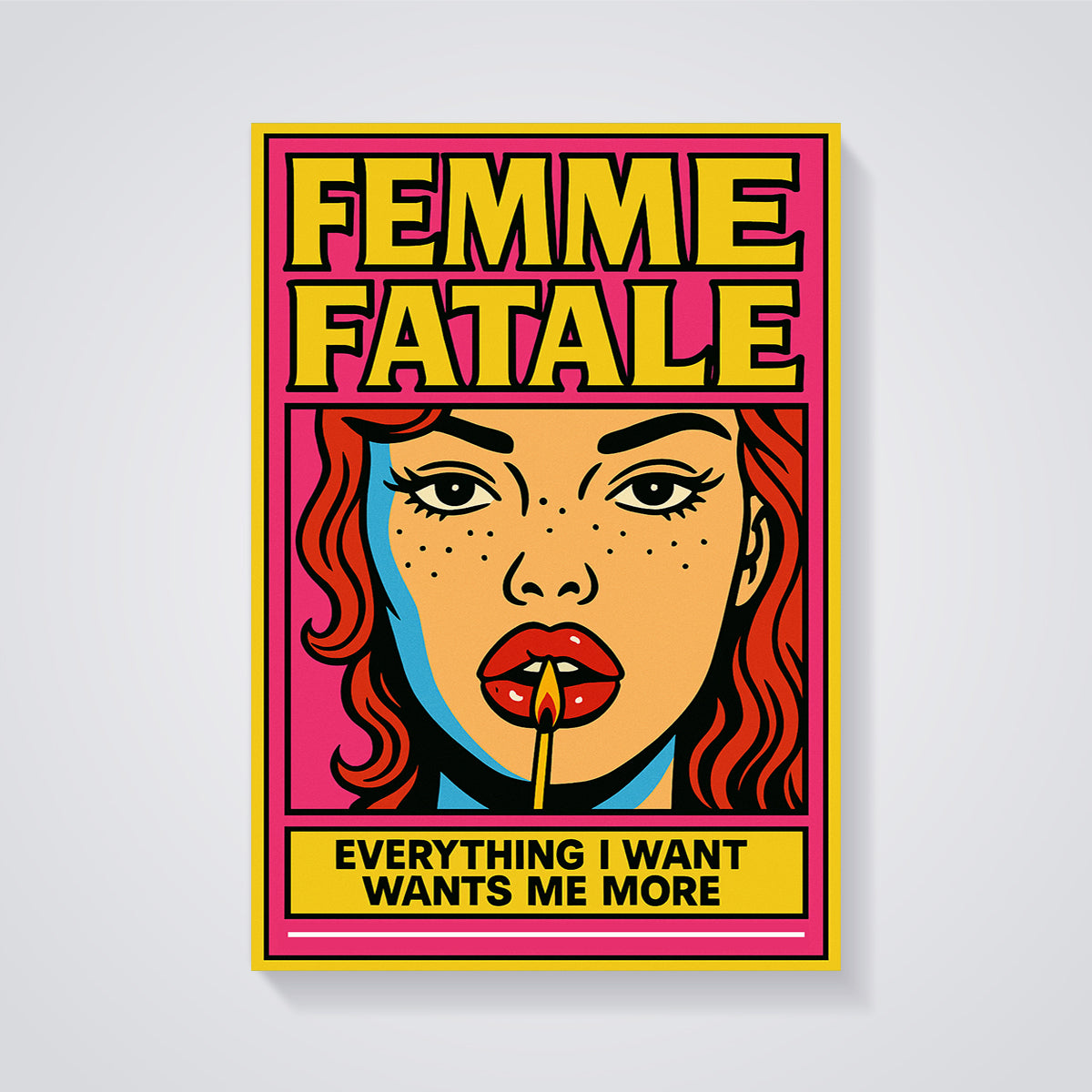 Femme Fatale Pop Art Print unframed on a grey background