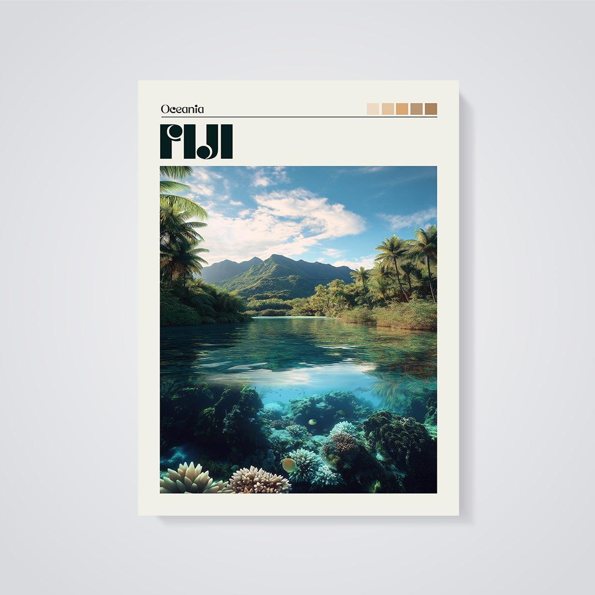 Fiji Coral Reef Island Print unframed on a grey background