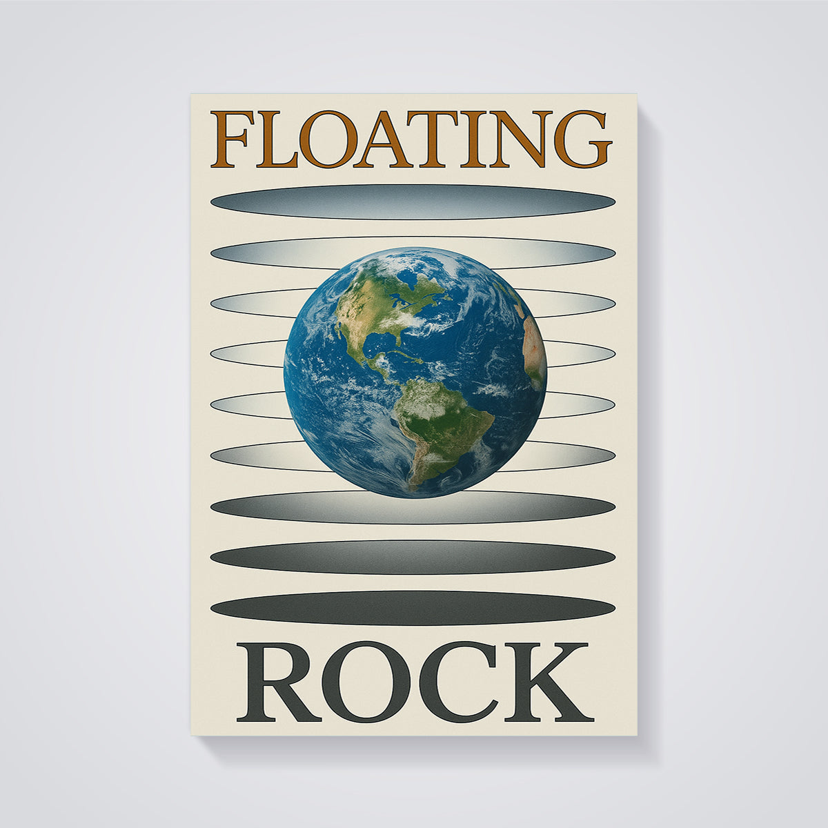 Floating Rock Earth Print unframed on a grey background