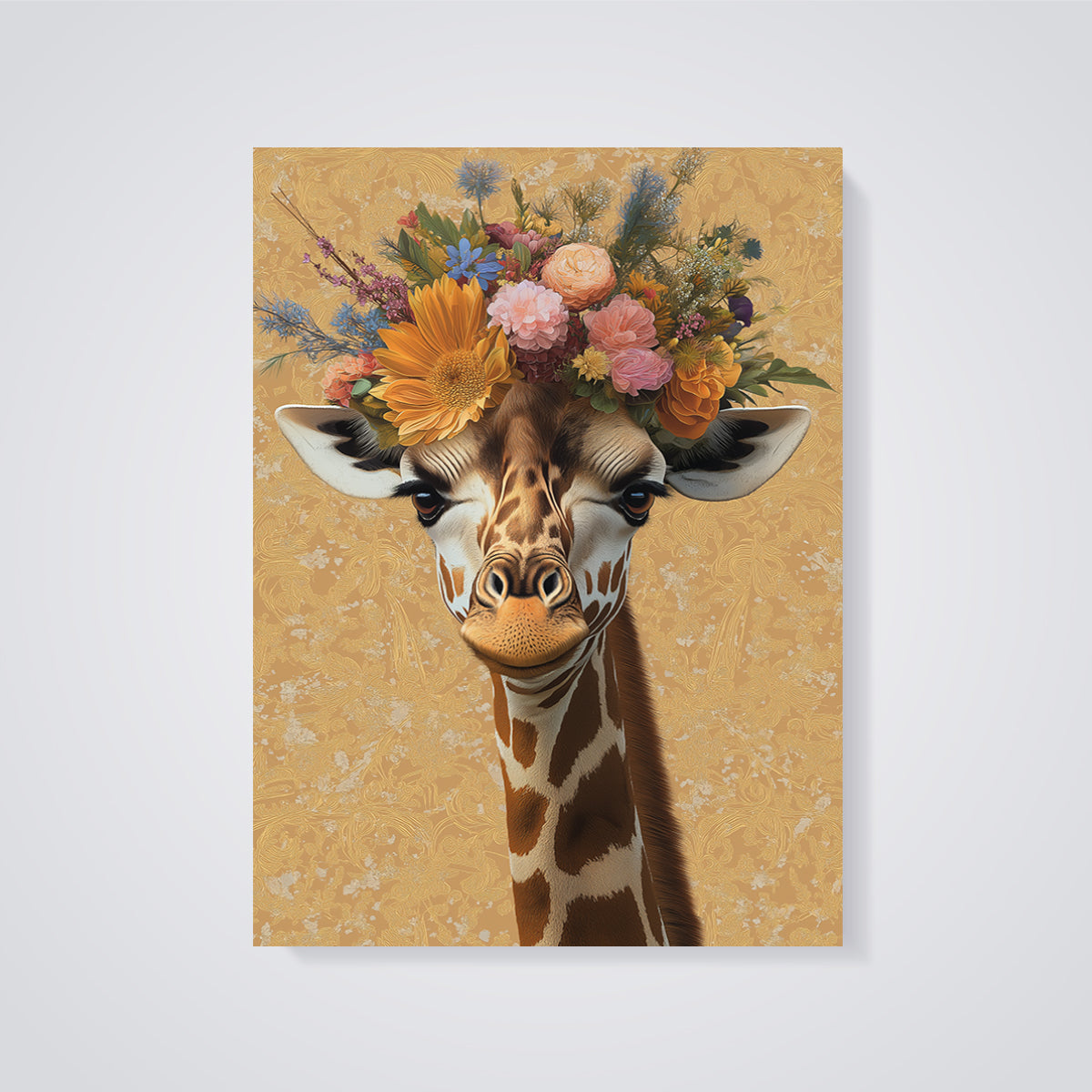 Floral Crown Giraffe Print unframed on a grey background