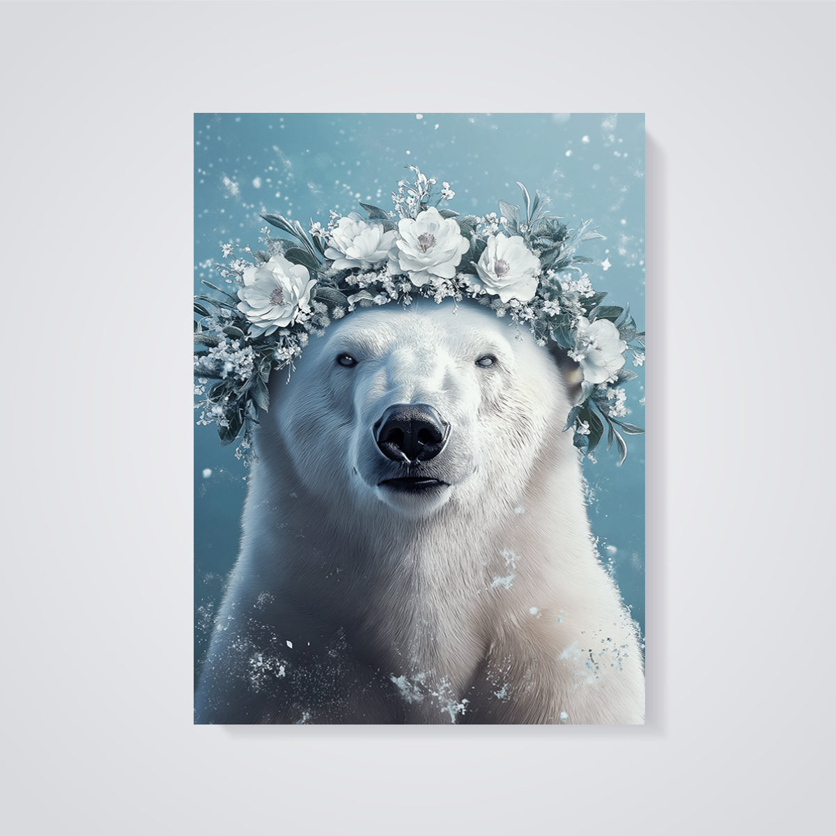 Floral Crown Polar Bear Print unframed on a grey background