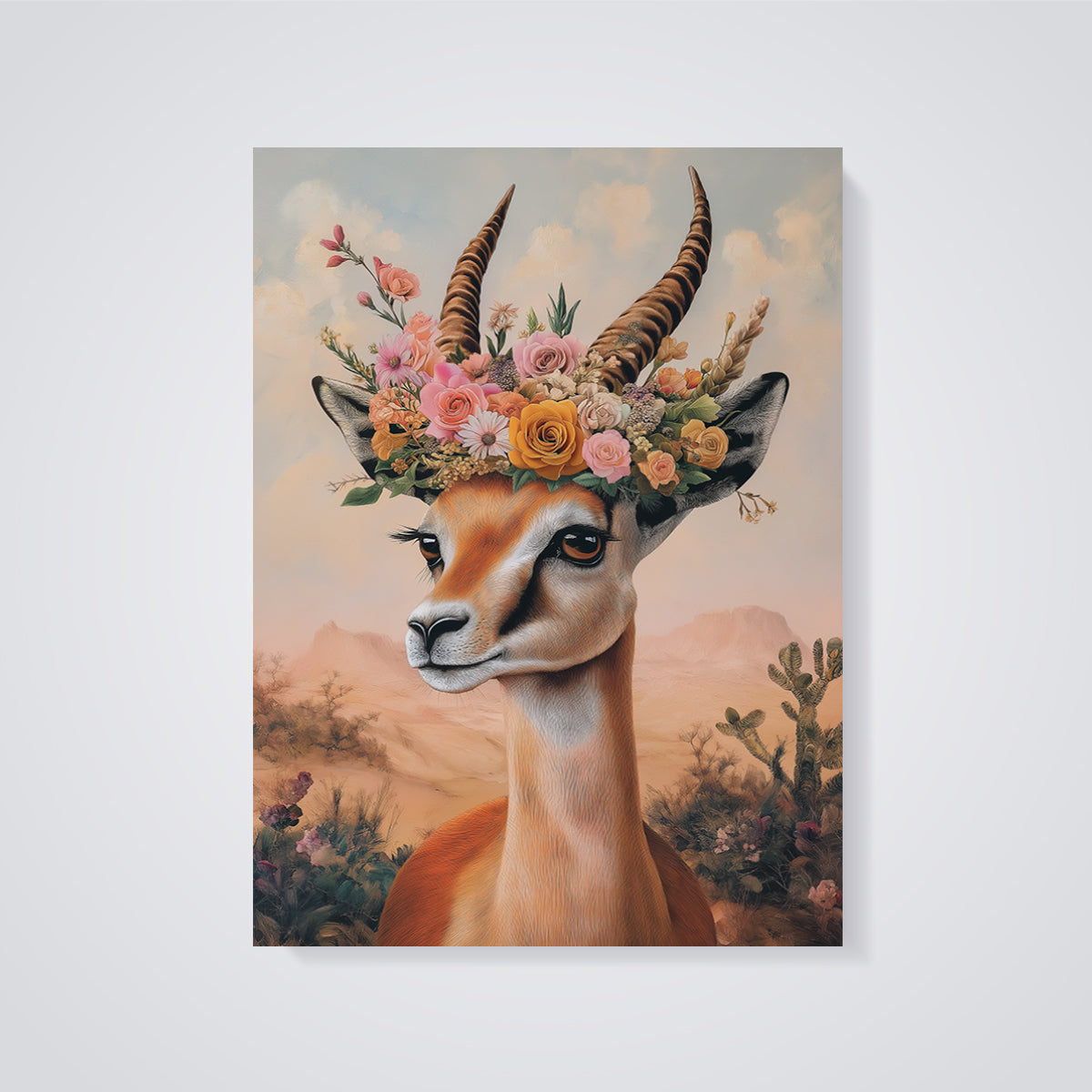 Floral Gazelle Print unframed on a grey background