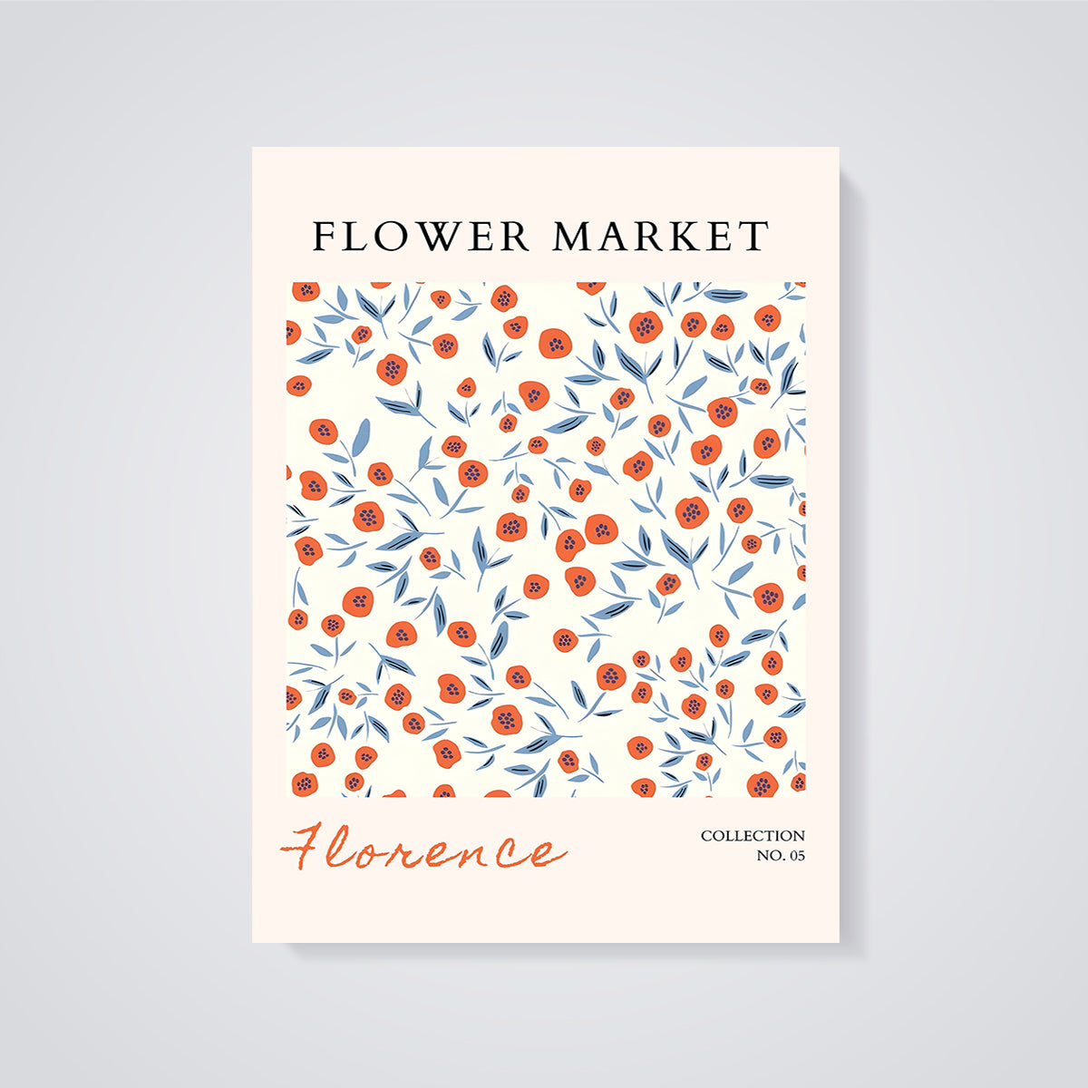 Florence Flower Market Print unframed on a grey background