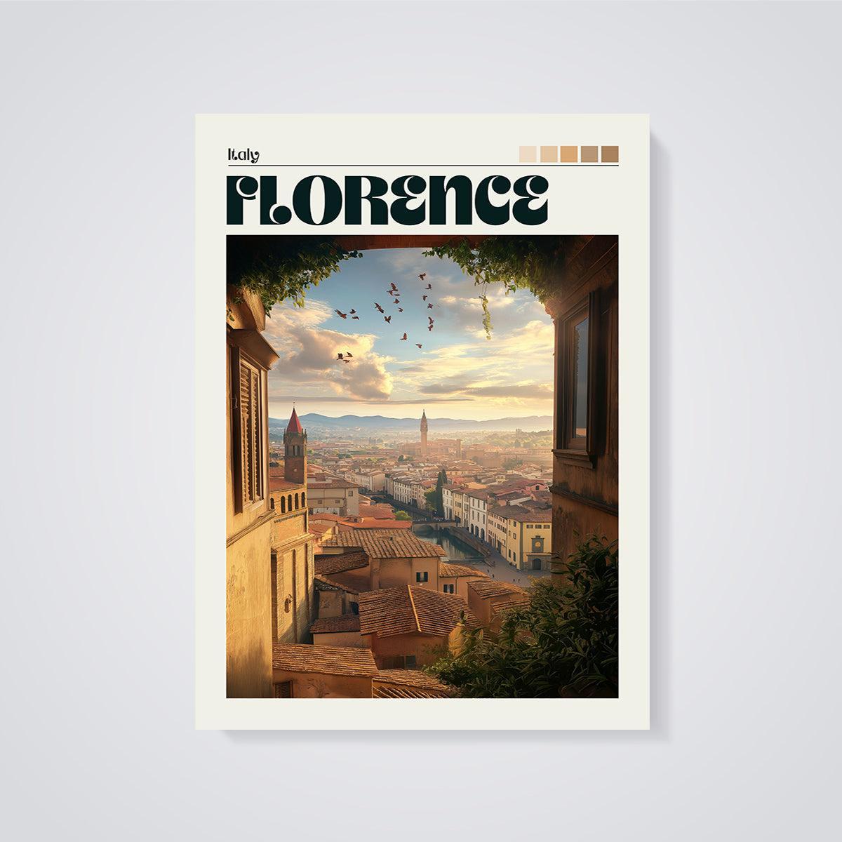 Florence Window View Print unframed on a grey background