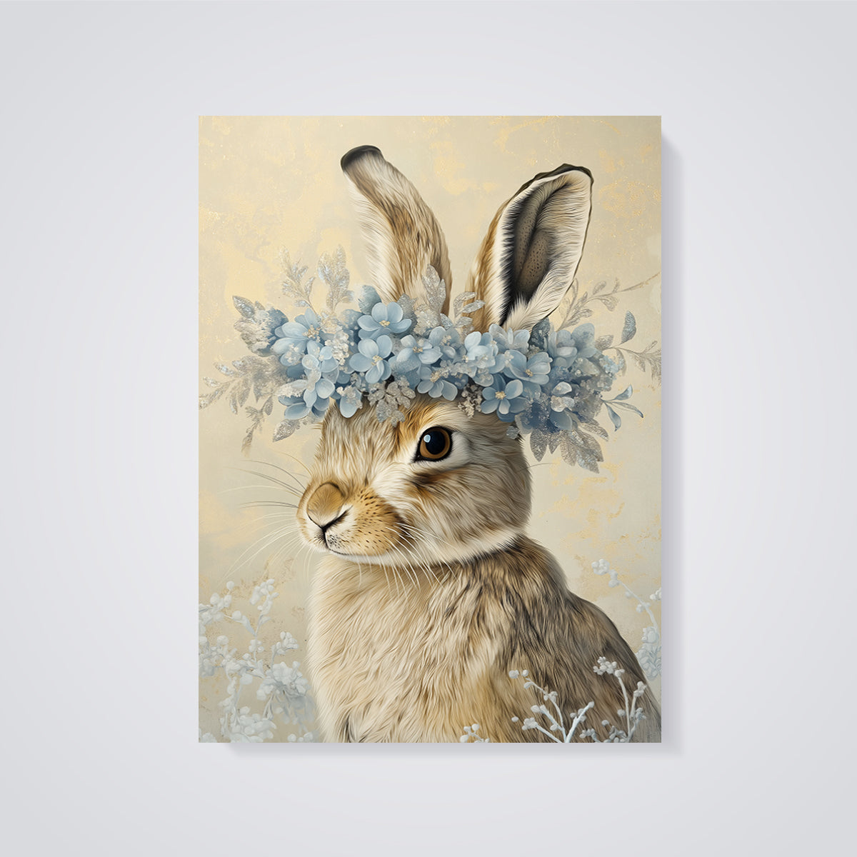 Flower Crown Rabbit Print unframed on a grey background