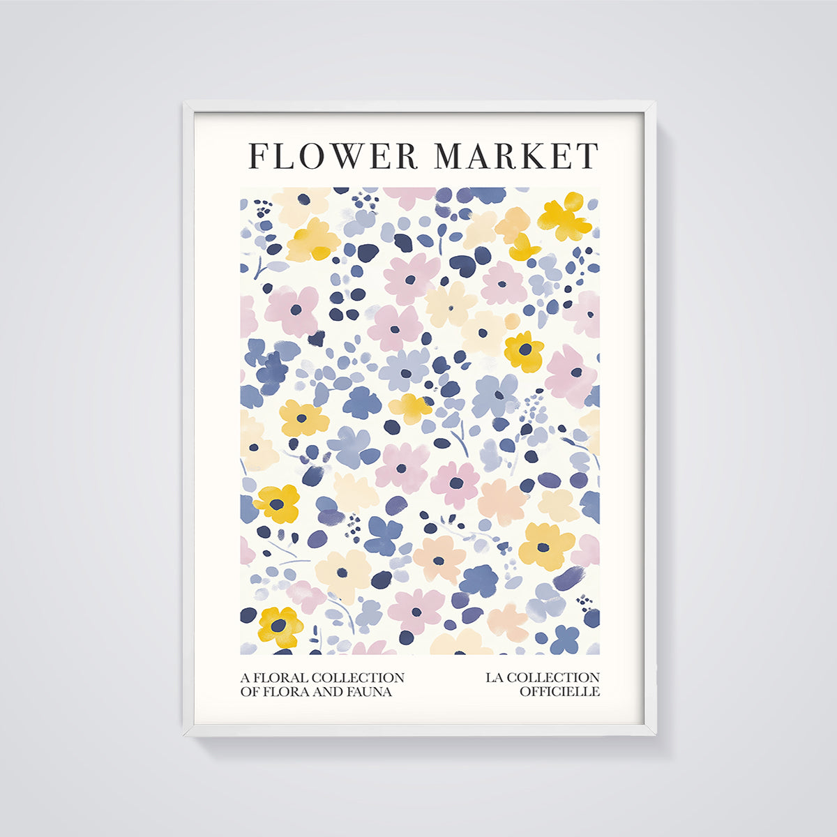 Flower Market Abstract Floral Print Aesthetic framed in white on a grey background