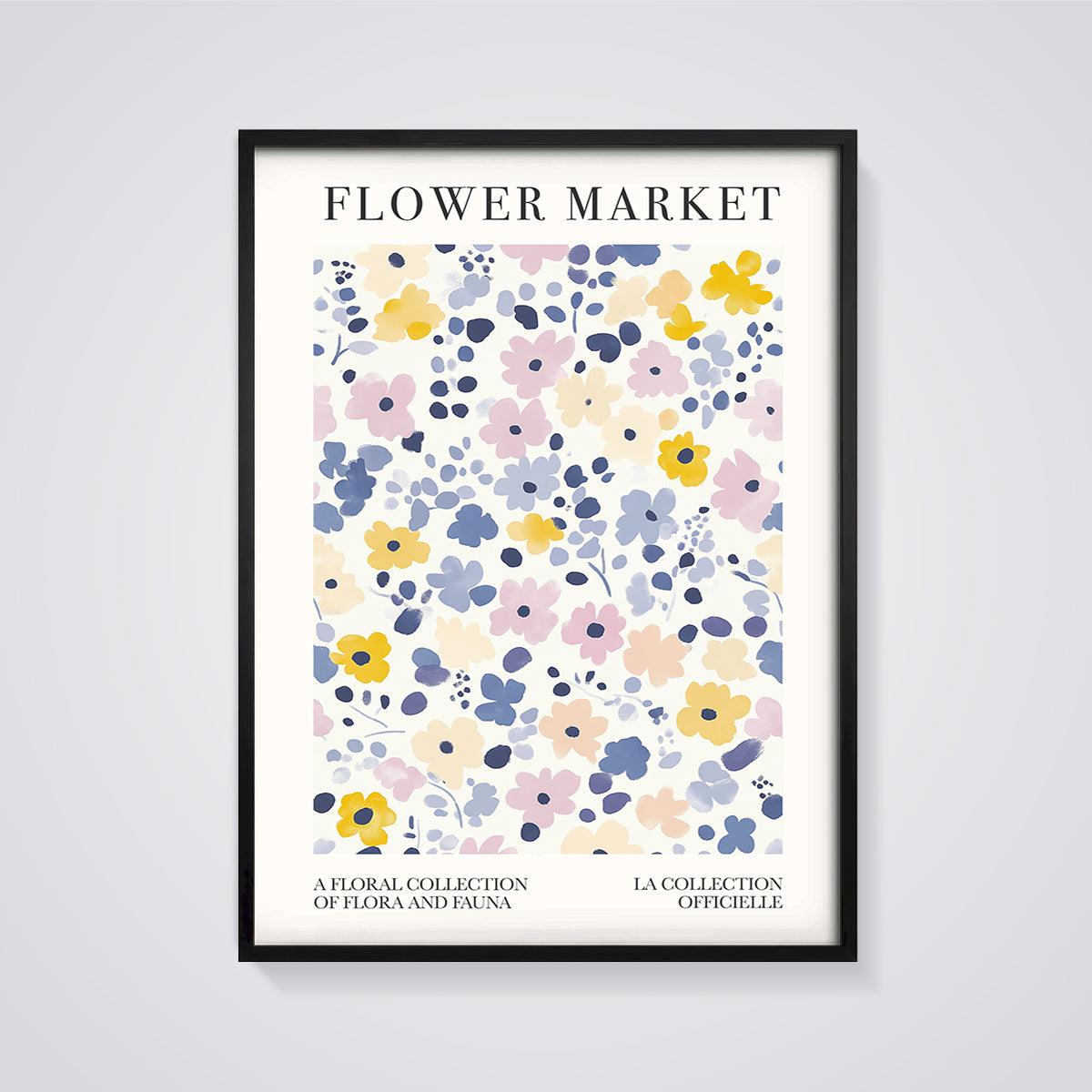 Flower Market Abstract Floral Print Aesthetic framed in black on a grey background