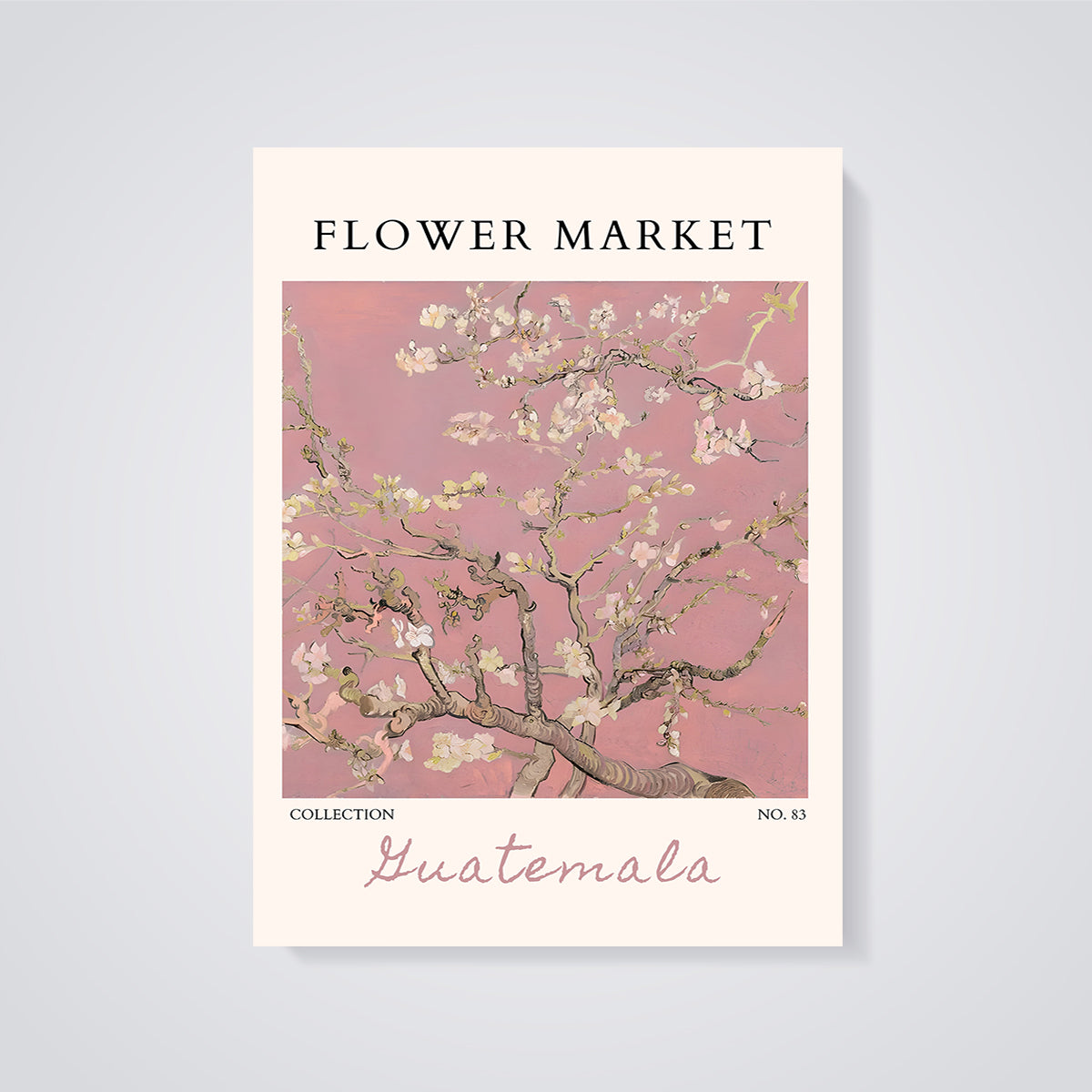 Flower Market Almond Blossoms Print unframed on a grey background