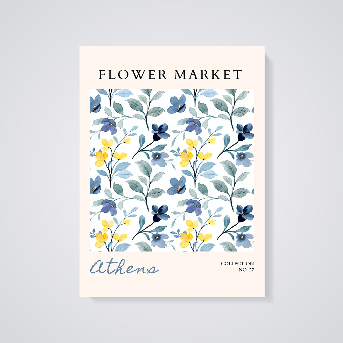Flower Market Athens Print unframed on a grey background