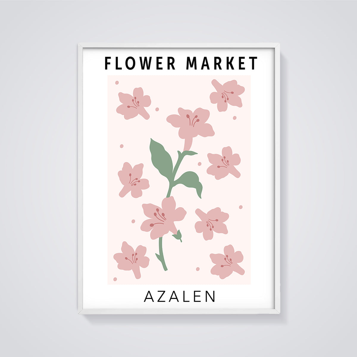 Flower Market Azalen Print framed in white on a grey background