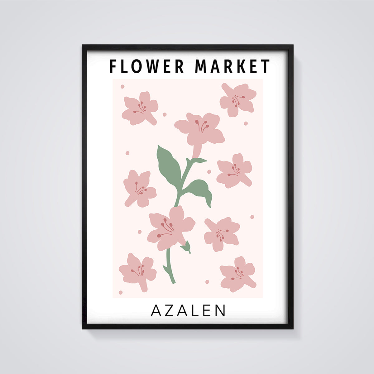 Flower Market Azalen Print framed in black on a grey background