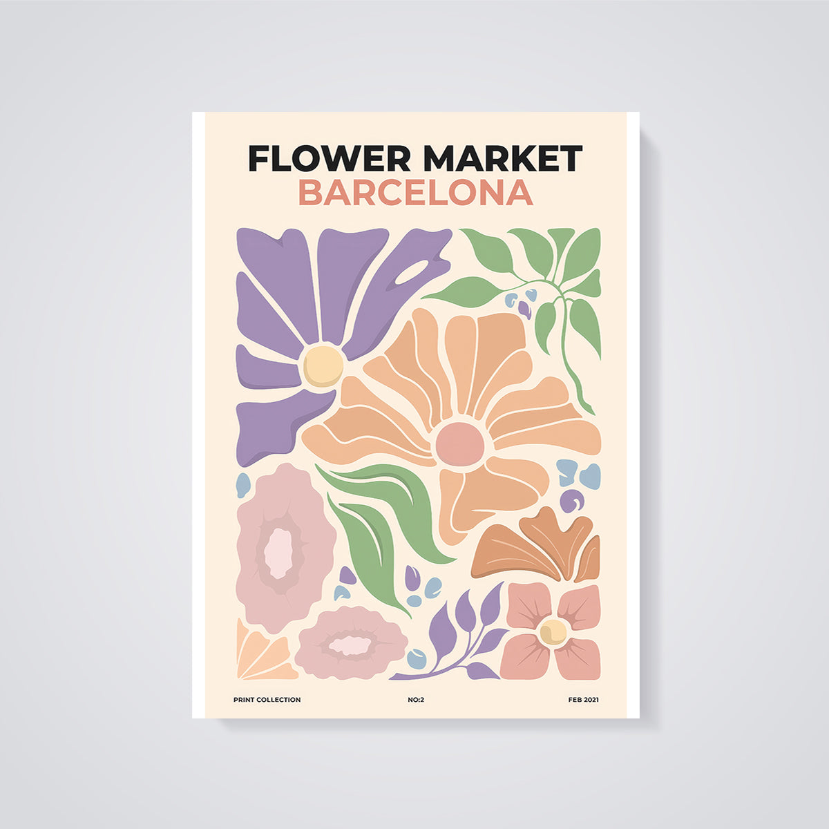 Flower Market Barcelona Abstract Print unframed on a grey background