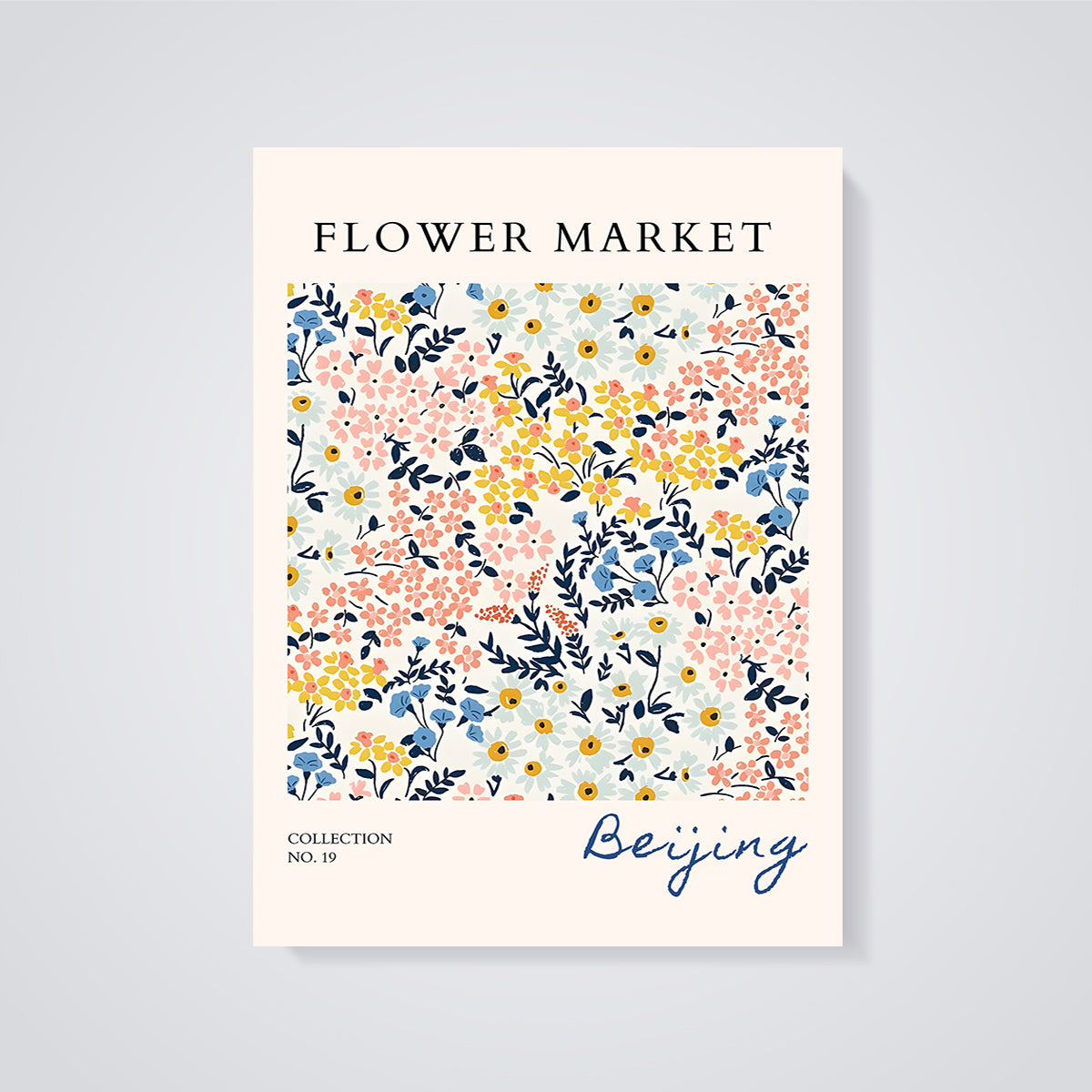 Flower Market Beijing Floral Print unframed on a grey background