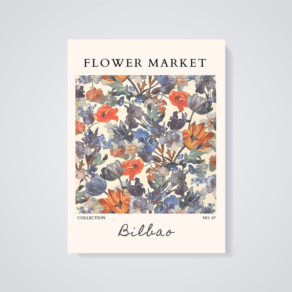 Flower Market Bilbao Floral Print unframed on a grey background