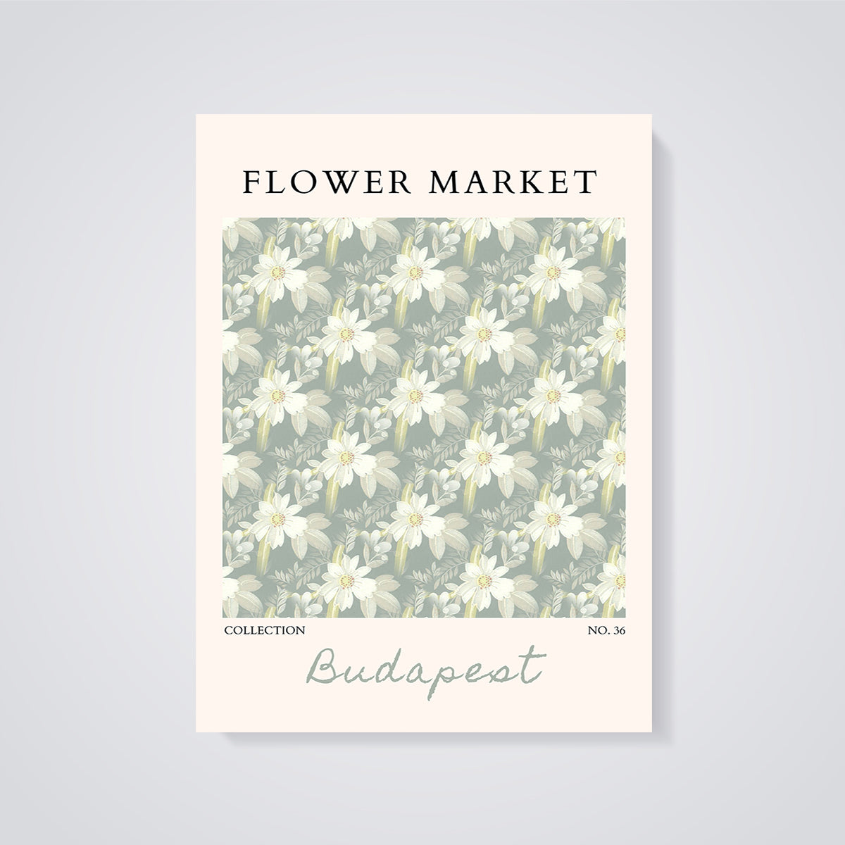 Flower Market Budapest Floral Print unframed on a grey background