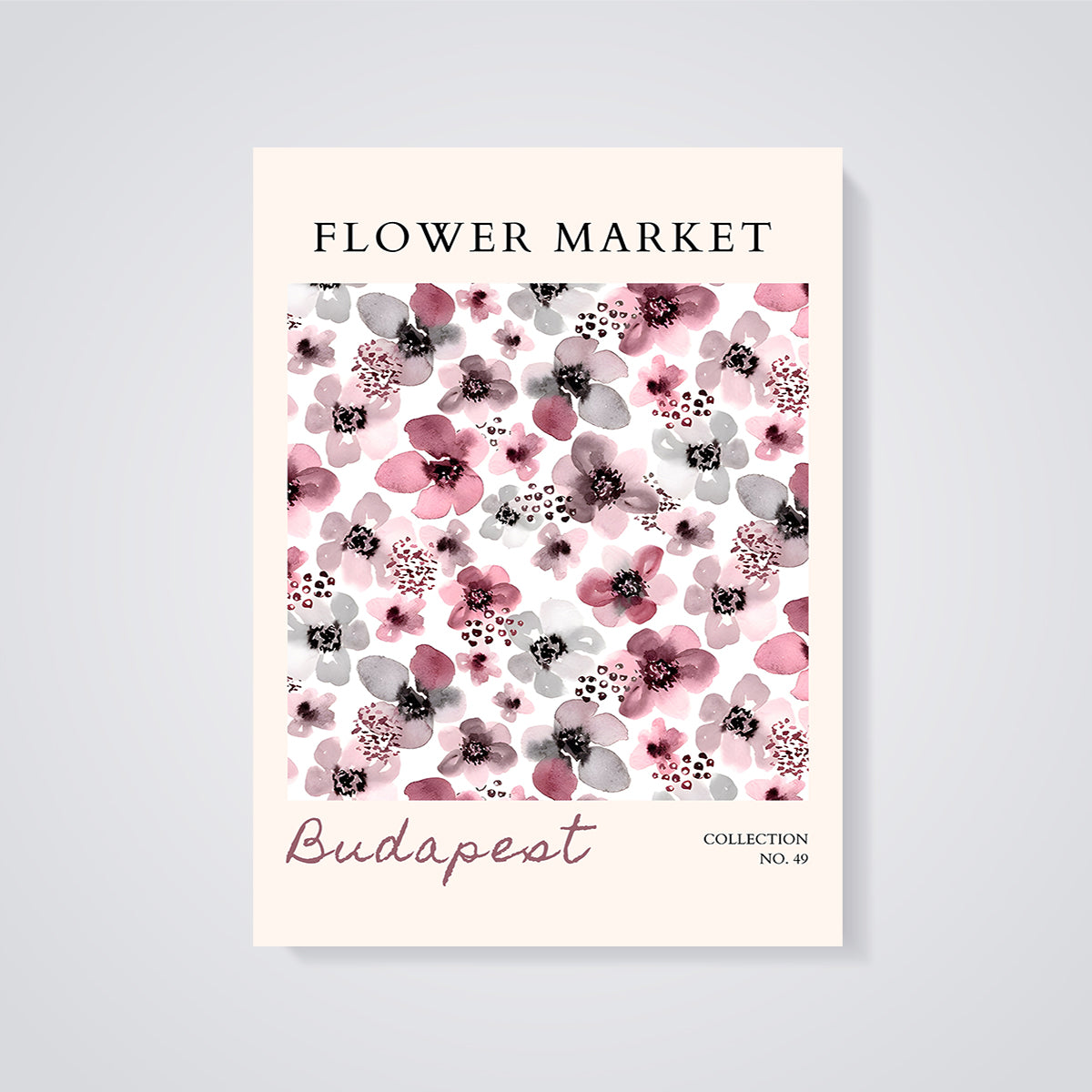 Flower Market Budapest Print unframed on a grey background