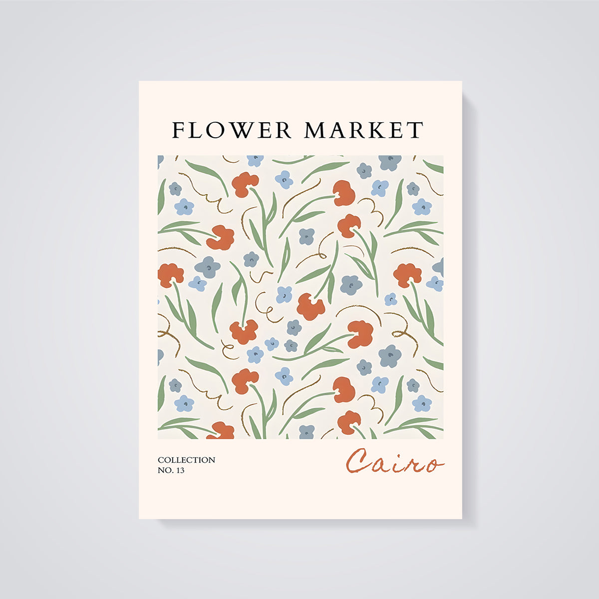 Flower Market Cairo Print unframed on a grey background